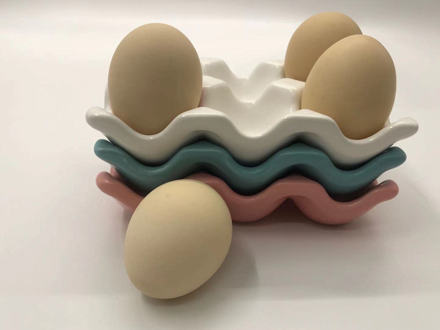 6-Cup Ceramic Egg Tray Holder - White Refrigerator & Countertop Egg Storage Organizer for Kitchen Display, Easter Decor & Fresh Egg Preservation