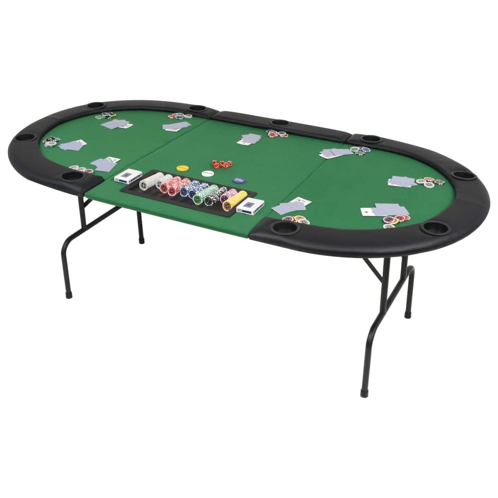 CHARMMA 9 Player Foldable Poker Table with Cup Holders & Padded Rails - 81.1