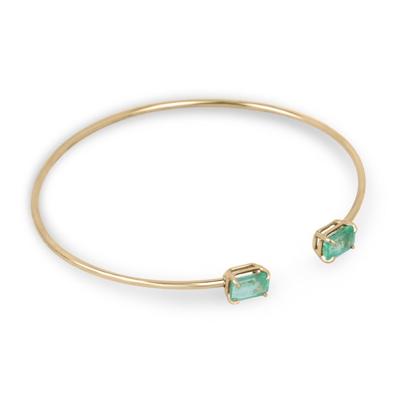 2.30tcw 14K Gold Vivid Medium Light Green Emerald Toi Et Moi Cuff Bangle Bracelet for Women - Elegant Jewelry Gift for Anniversary, Wedding & Special Occasions