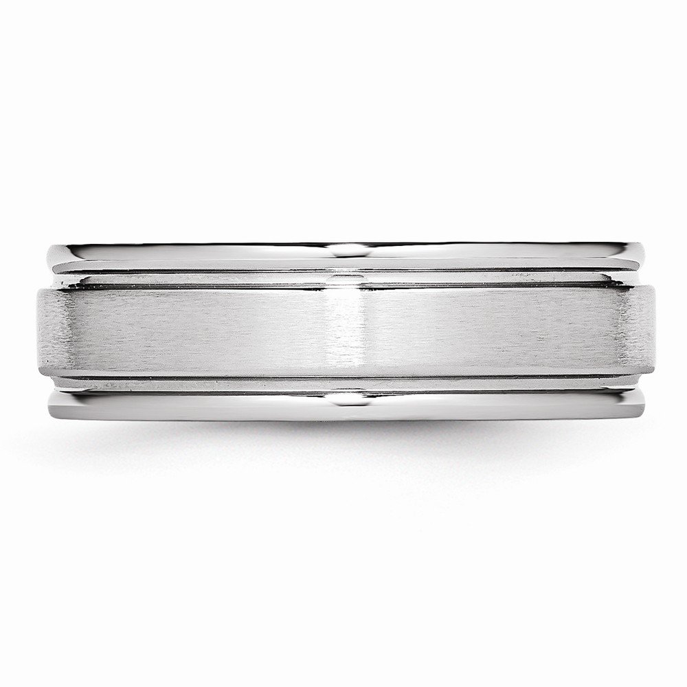 Jewels By Lux Cobalt Satin & Polished Ridged Edge 7mm Wedding Band Ring for Men - Perfect for Weddings, Anniversaries, and Special Occasions