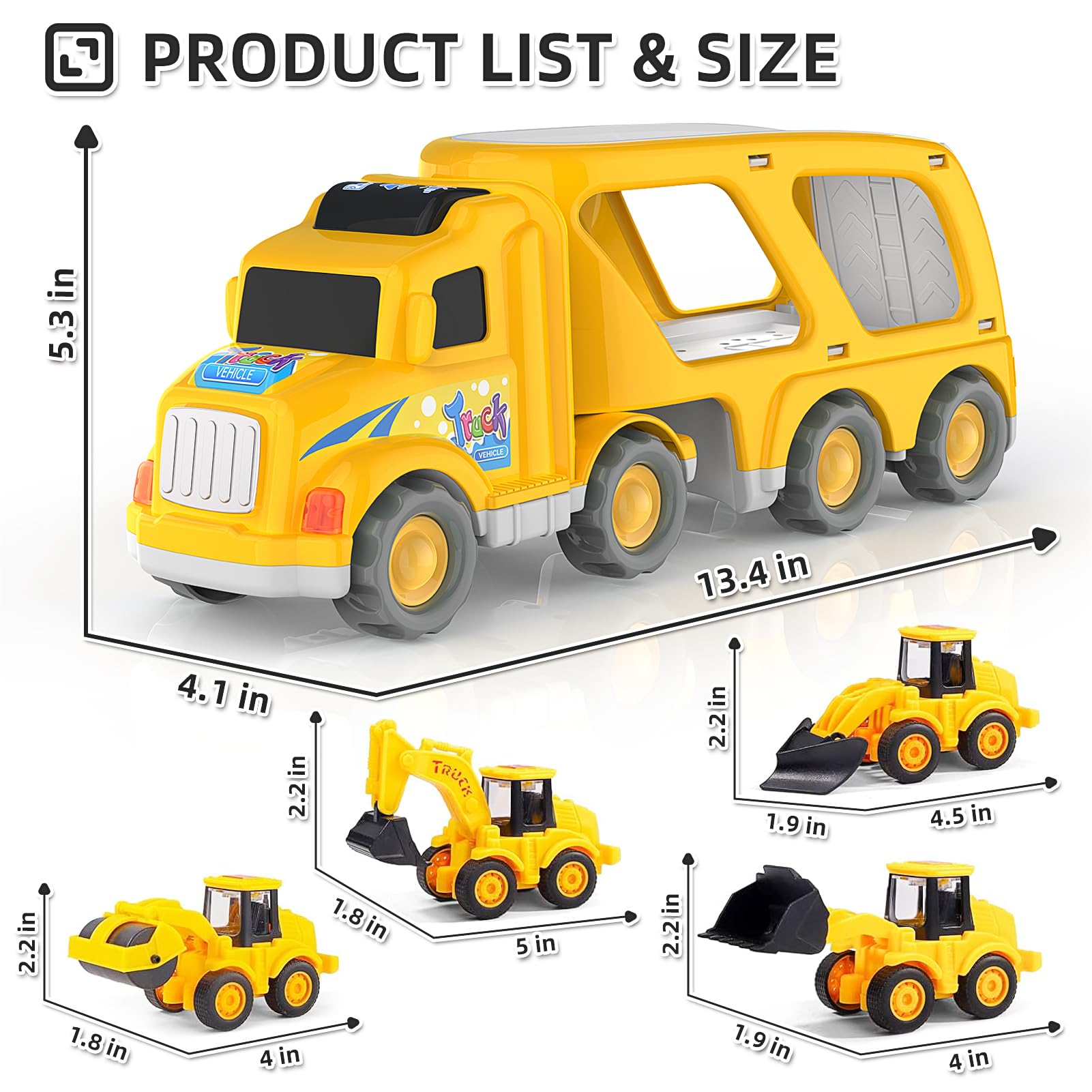 Veslier Construction Truck Toys for Toddlers & Kids Ages 1-6 - Dump Truck Carrier Transport Vehicles for Boys & Girls - Best Christmas Birthday Gift for 1-3 & 3-5 Year Olds - Pretend Play, Sandbox, Outdoor & Indoor Learning Toys