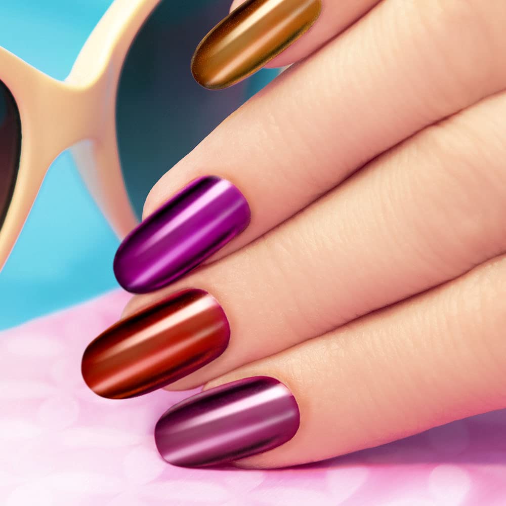 10 Jars Chrome Nail Powder Kit - Holographic & Chameleon Metallic Nail Pigments with Eyeshadow Applicators - Mirror Effect Glitter for Nail Art - Perfect for Salon, DIY Manicures & Party Nail Designs