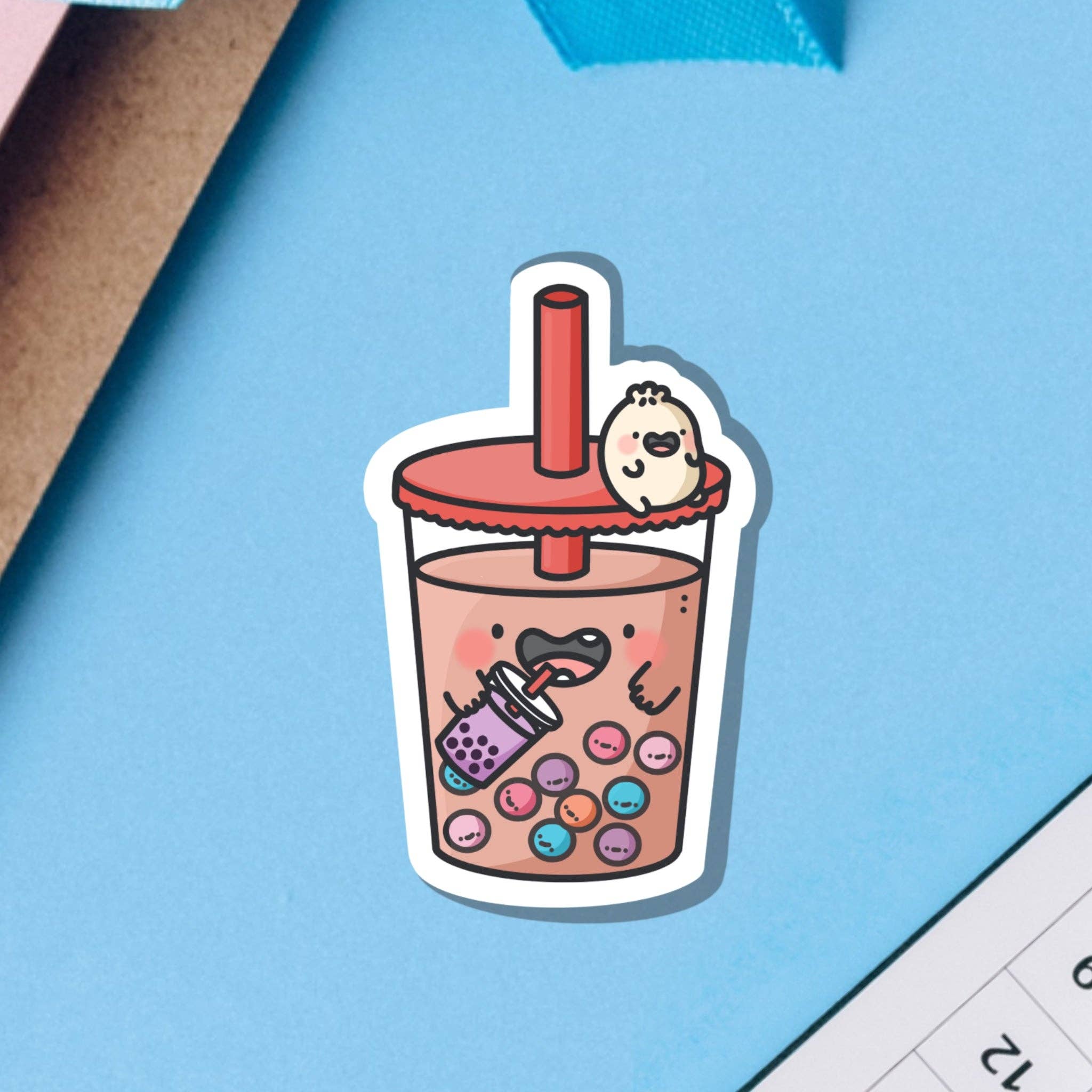 Bubble Tea Vinyl Sticker - Cute Kawaii Boba Drink Decal for Laptops, Water Bottles & DIY Crafts - Perfect for Scrapbooking, Journaling & Gift Wrapping