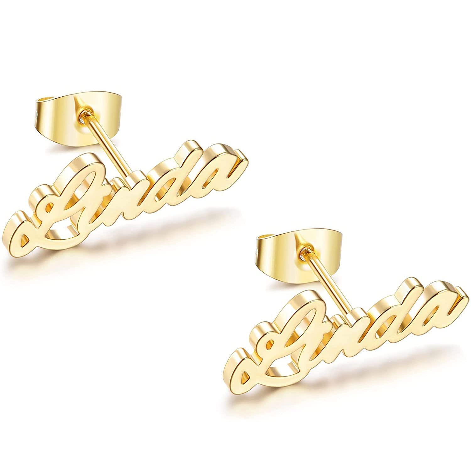 Personalized Name Stud Earrings - Custom Minimalist Jewelry Gift for Women - Engraved Initial Earrings for Everyday Wear (Birthday, Anniversary, Valentine's Day Gift Idea)