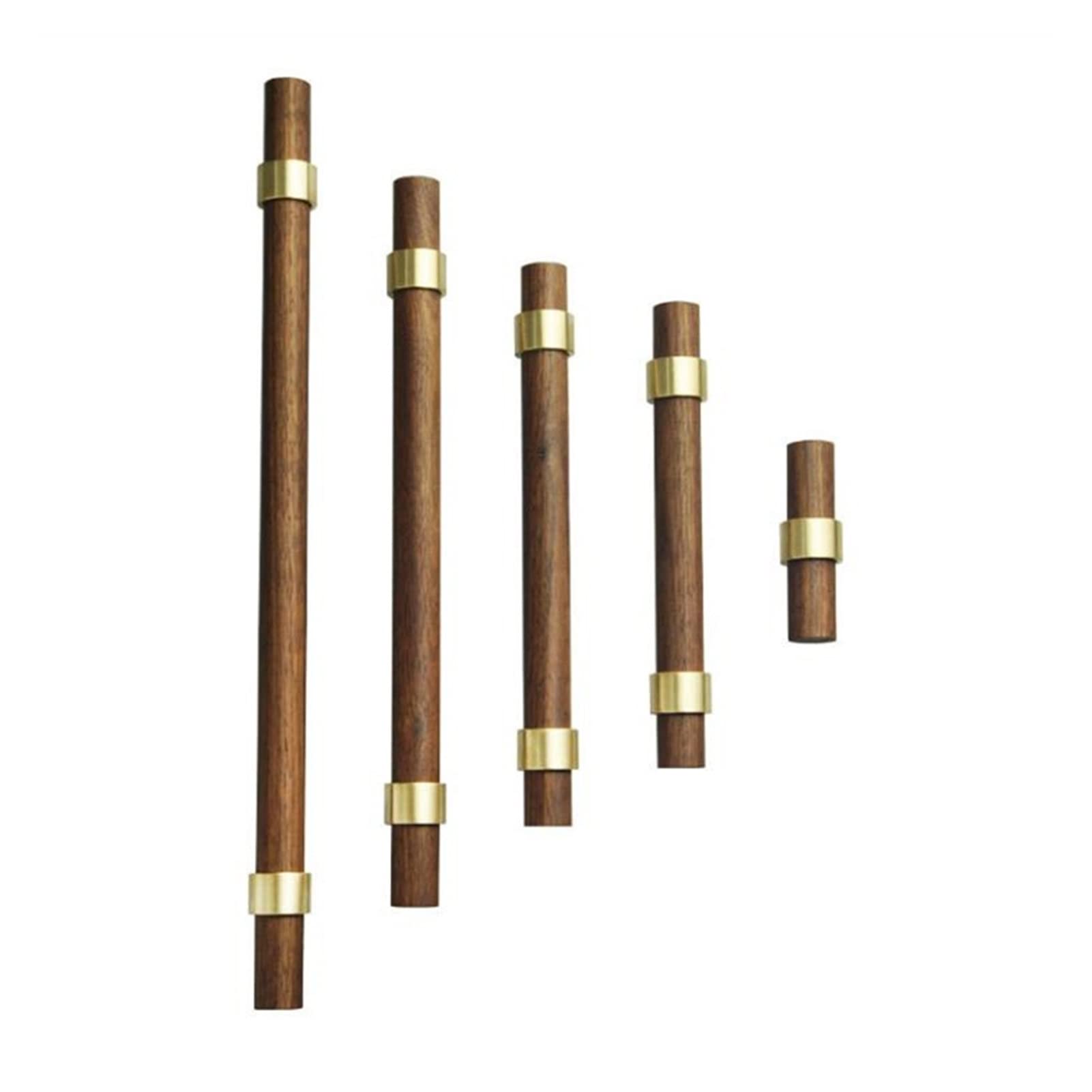 Nordic Style Cabinet Handles 6-Pack - Brass & Black Walnut Wood Kitchen Hardware, Adjustable Door Pulls for Cupboards & Drawers | Perfect for Modern Farmhouse, Scandinavian & Minimalist Kitchen Designs