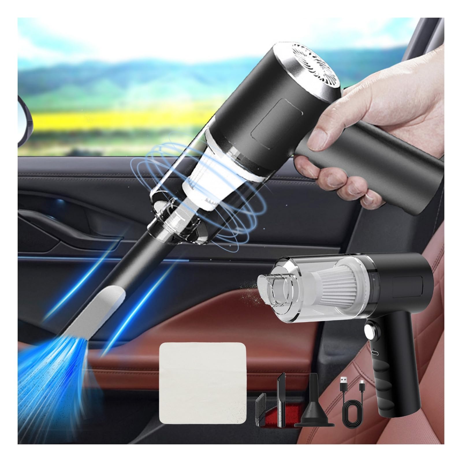 120W Powerful Handheld Car Vacuum Cleaner with Upgraded Washable Filter & Cleaning Cloth - Portable Auto Vac for Car Seats, Home, Office & Travel