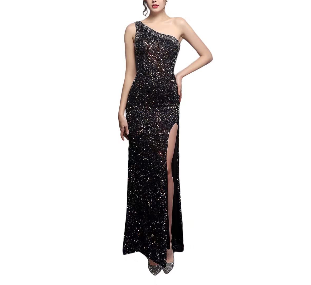 Mordarli 2023 One Shoulder Sequin Prom Dress with Slit - Elegant Mermaid Evening Gown for Homecoming, Formal Dances & Special Occasions