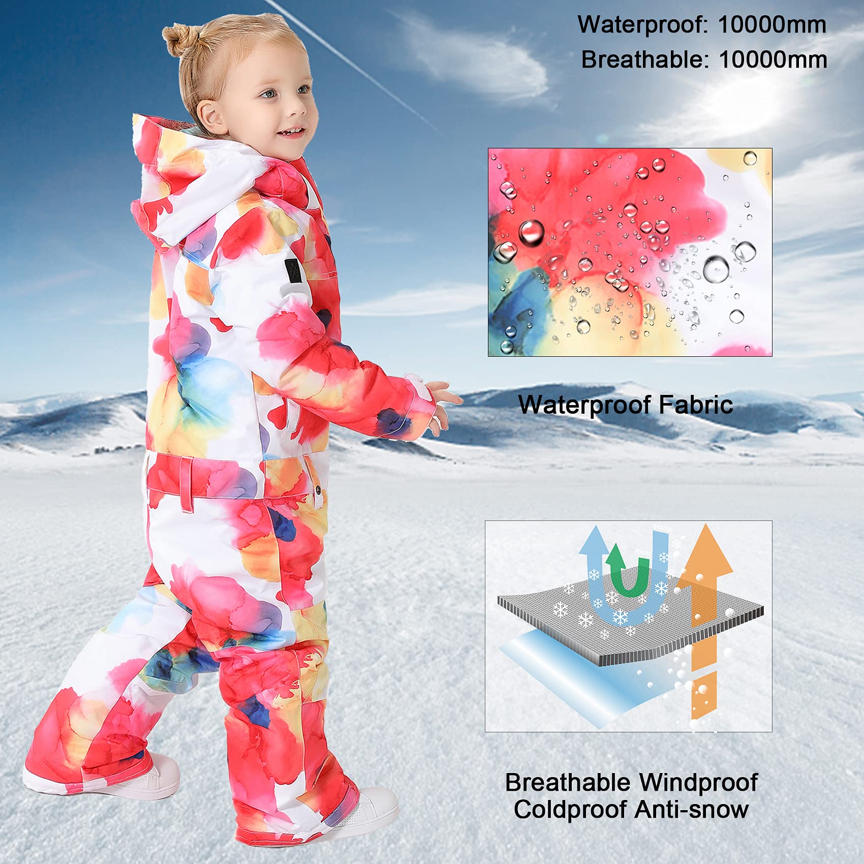 GSOU SNOW Kids Waterproof Ski Suit - One Piece Snowsuit for Boys & Girls - Windproof Snowboard Jumpsuit for Winter Sports & Outdoor Play | Perfect for Skiing, Snowboarding & Snow Days