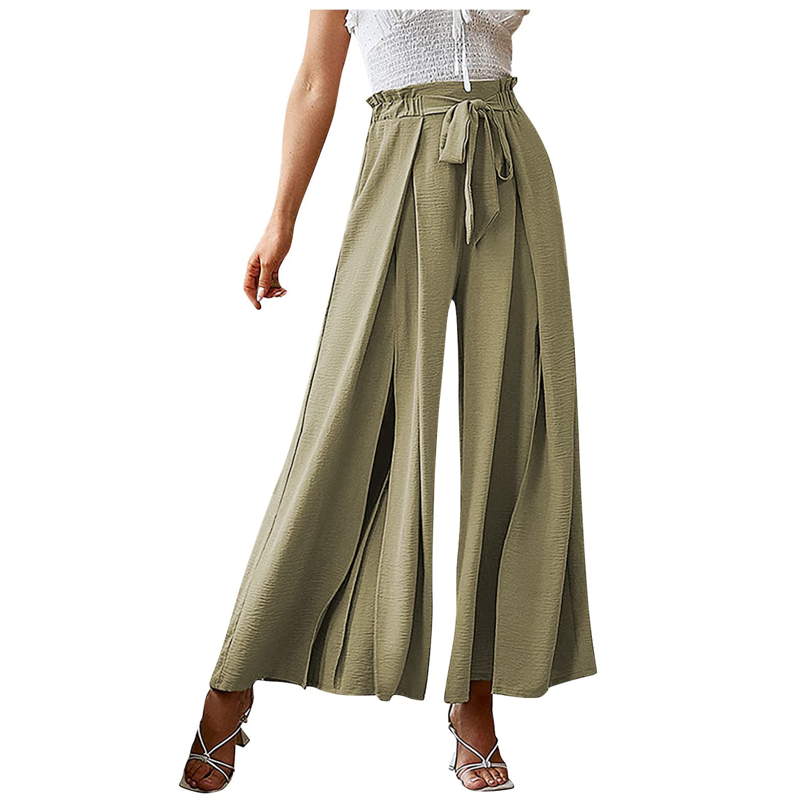 RIJJTRP Women's High Waist Pleated Wide Leg Pants - Solid Color Bow Detail, Loose Fit with Adjustable Belt for Office & Business Casual (Perfect for Work, Interviews & Professional Events)
