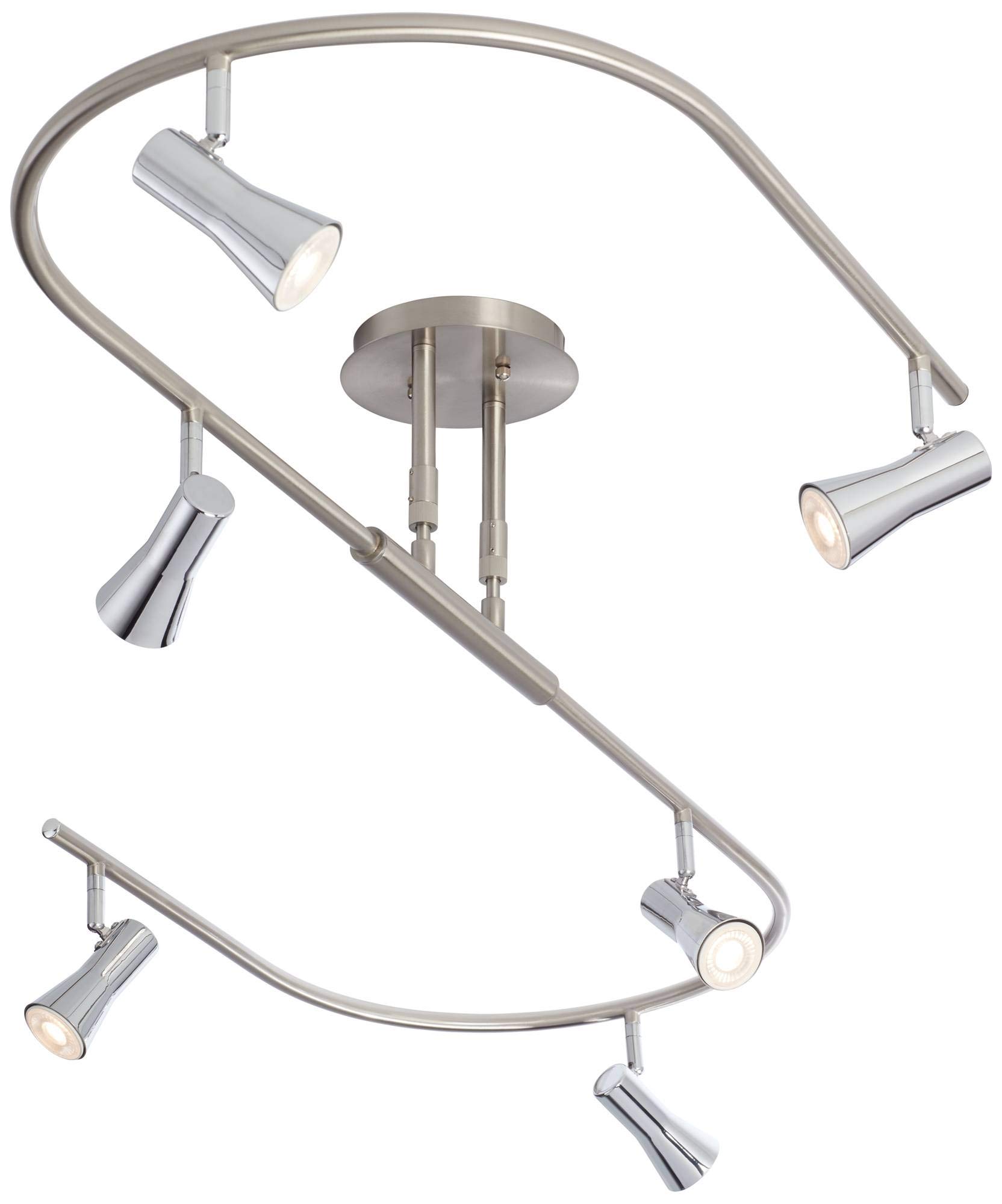 Pro Track U-Shape 6-Head LED Ceiling Track Light Fixture Kit - Adjustable GU10 Spotlights in Brushed Nickel Finish (54.25