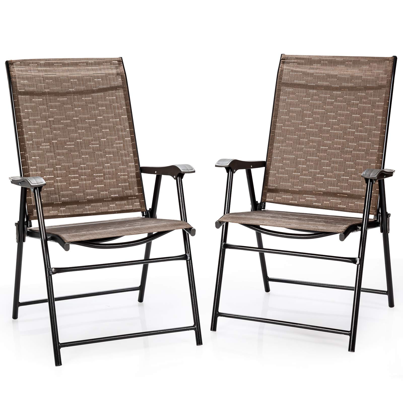 Giantex 2-Pack Folding Patio Dining Chairs with Armrests - Portable Outdoor Camping Chairs for Bistro, Deck, Backyard, Picnic, Beach & Garden Use