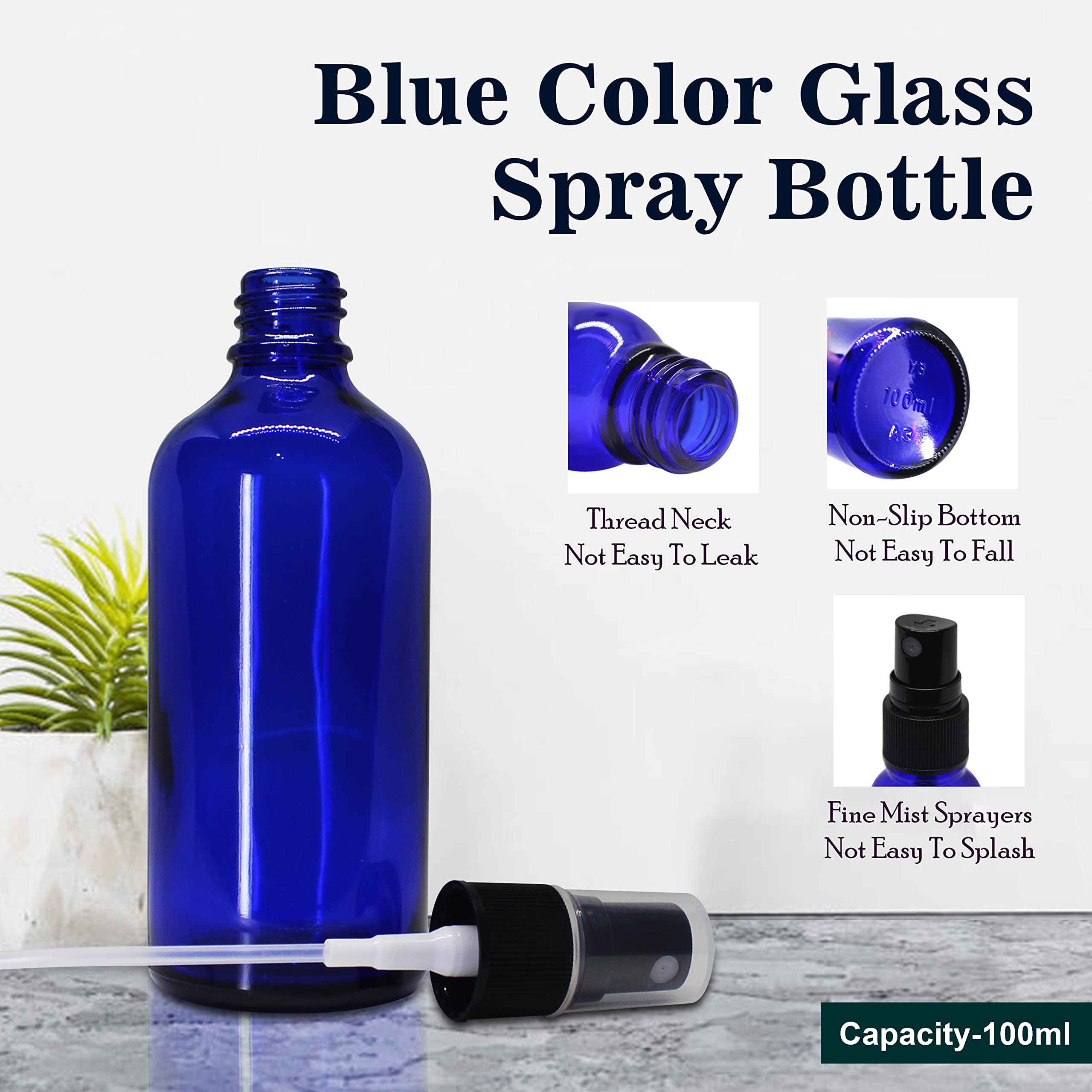 Refillable 100ml Blue Glass Fine Mist Spray Bottle with Leak-Proof Pump - Perfect for DIY Perfume, Essential Oils, Aromatherapy Blends, Facial Mists & Beauty Products | Travel-Friendly, Home & Salon Use (Pack of 1)