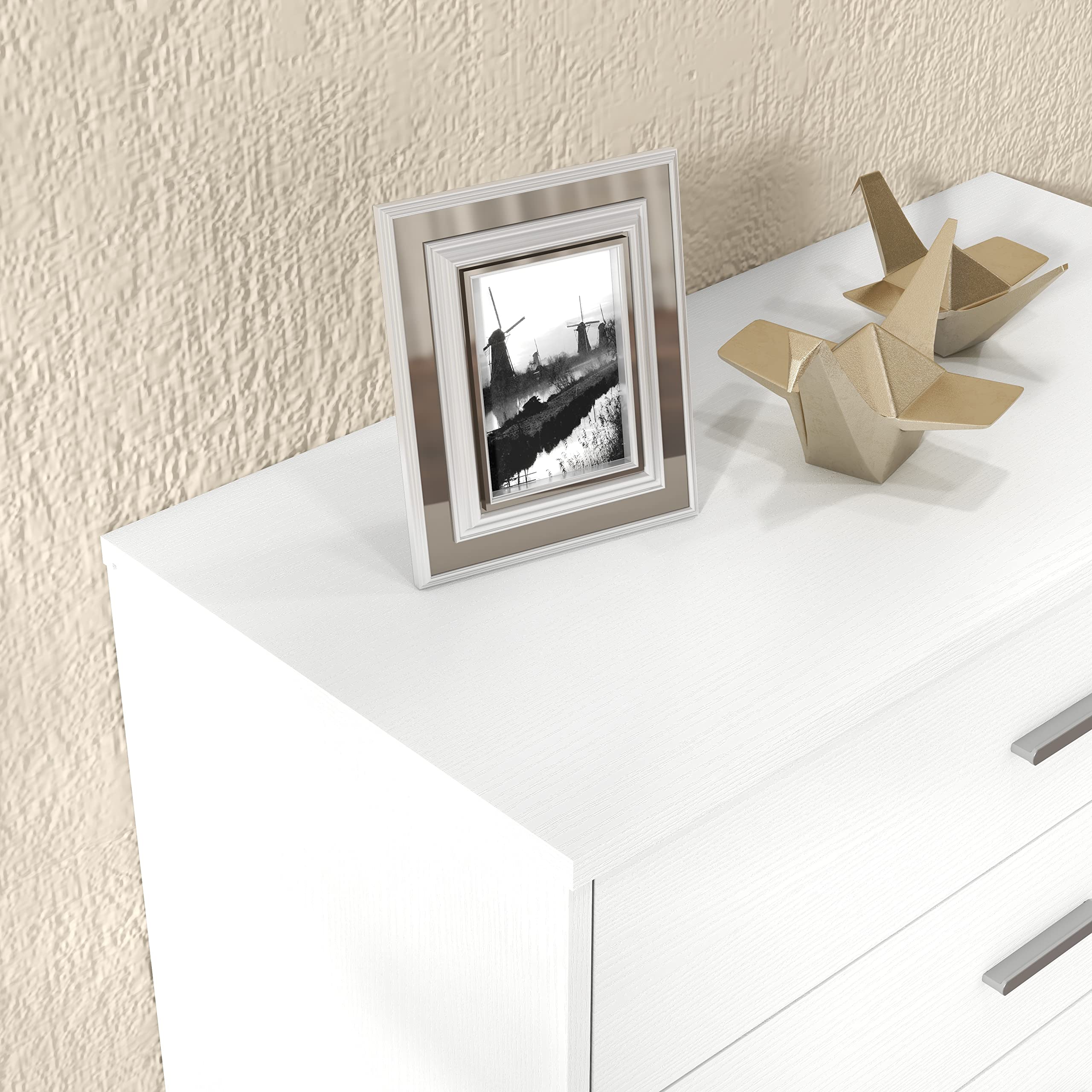 5/6 Drawer Wooden Dresser for Bedroom - White Chest of Drawers with Storage Organizer - Perfect for Bedroom, Living Room, Hallway & Nursery Furniture Organization (5-Drawer, White)