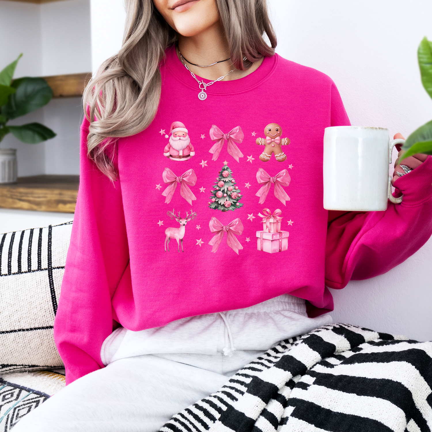 Coquette Christmas Icons Women's Sweatshirt - Cute Holiday Graphic Pullover for Women - Perfect for Christmas Parties & Cozy Winter Outfits