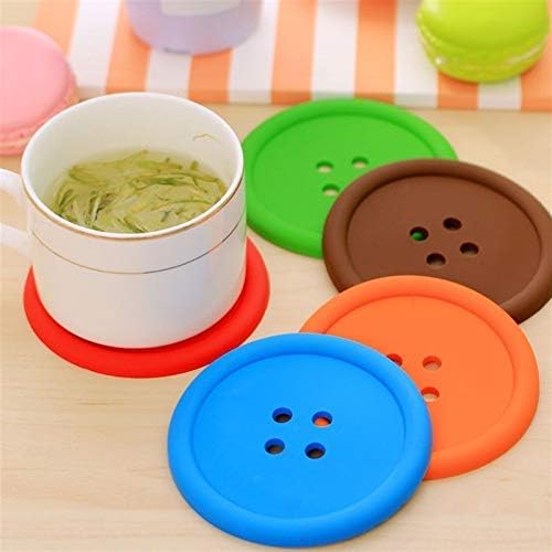 DIKSUL Plastic Button Coasters Set of 6 - Heat Resistant Non-Slip Drink Coasters for Coffee, Tea, Beer Cans & Tumblers - Colorful Cup Mats for Bar, Home & Office Use (Multicolor)