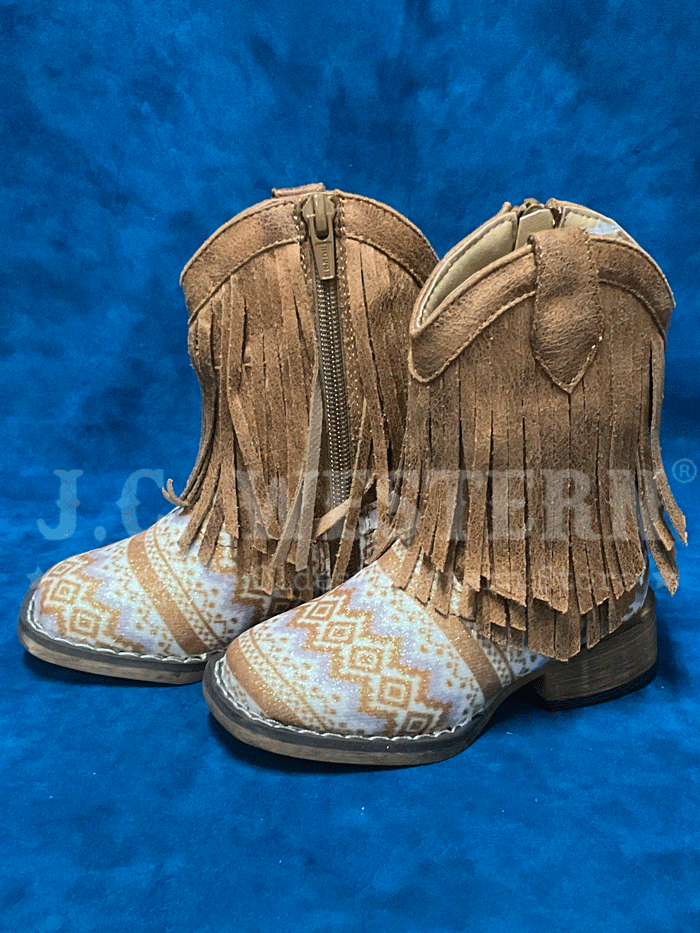 Roper 09 017 1903 3503 Toddler's Aztec Glitter Fringe Western Boots in Tan - Perfect for Cowboy Costumes, Western Parties & Kids' Fashion