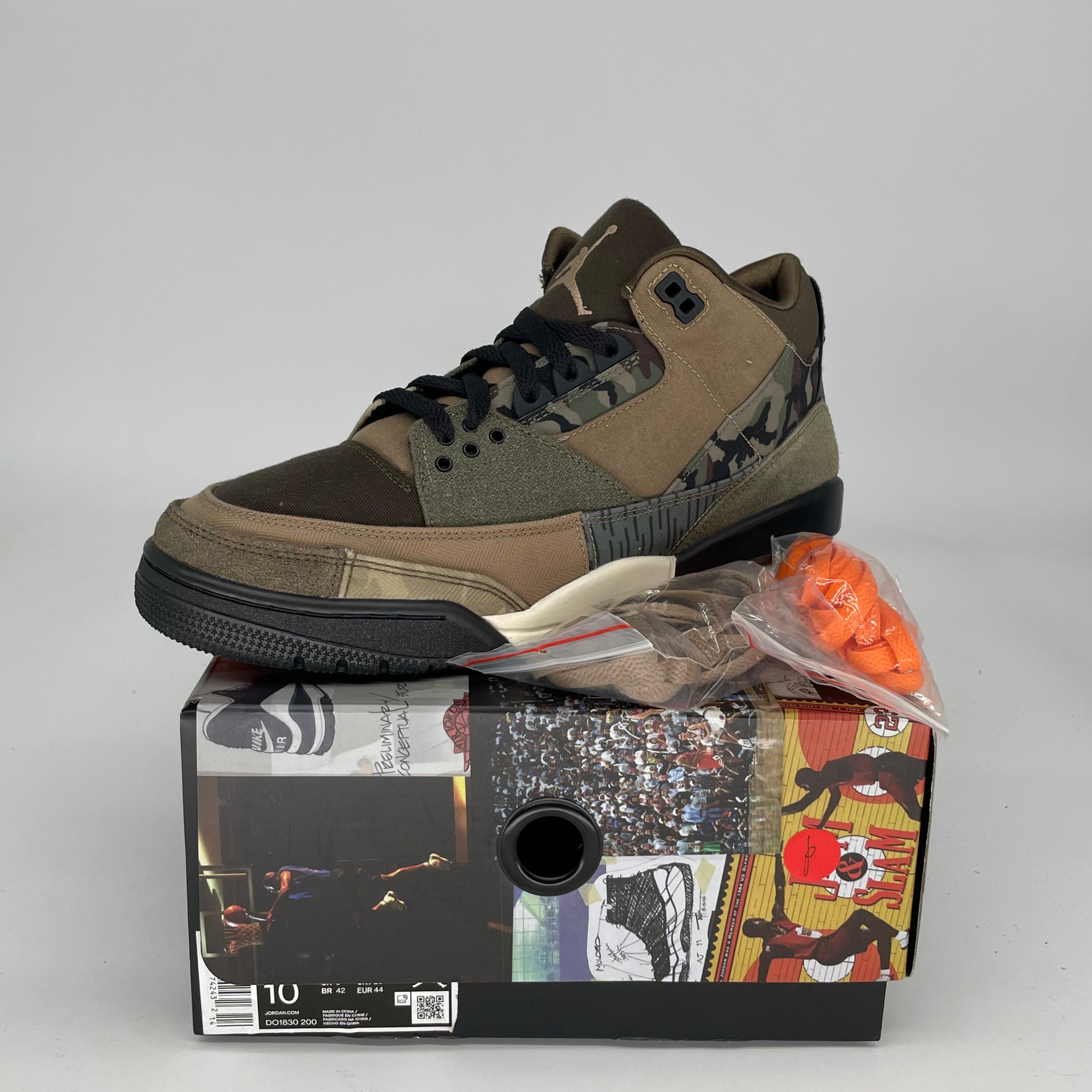 Air Jordan 3 Patchwork Camo Sneakers - Men's Size 10 (DO1830-200) - Retro Basketball Shoes for Streetwear & Casual Outfits