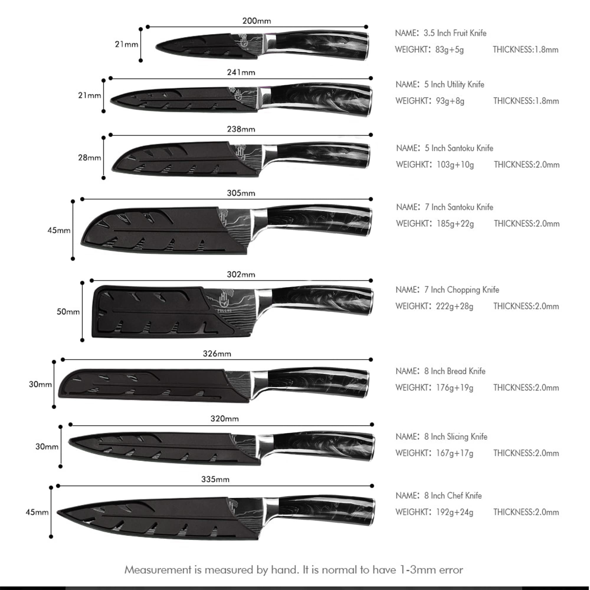 Premium 14-Piece Japanese Knife Set - German Stainless Steel Kitchen Knives by FULLHI - Perfect for Professional Chefs & Home Cooking Enthusiasts