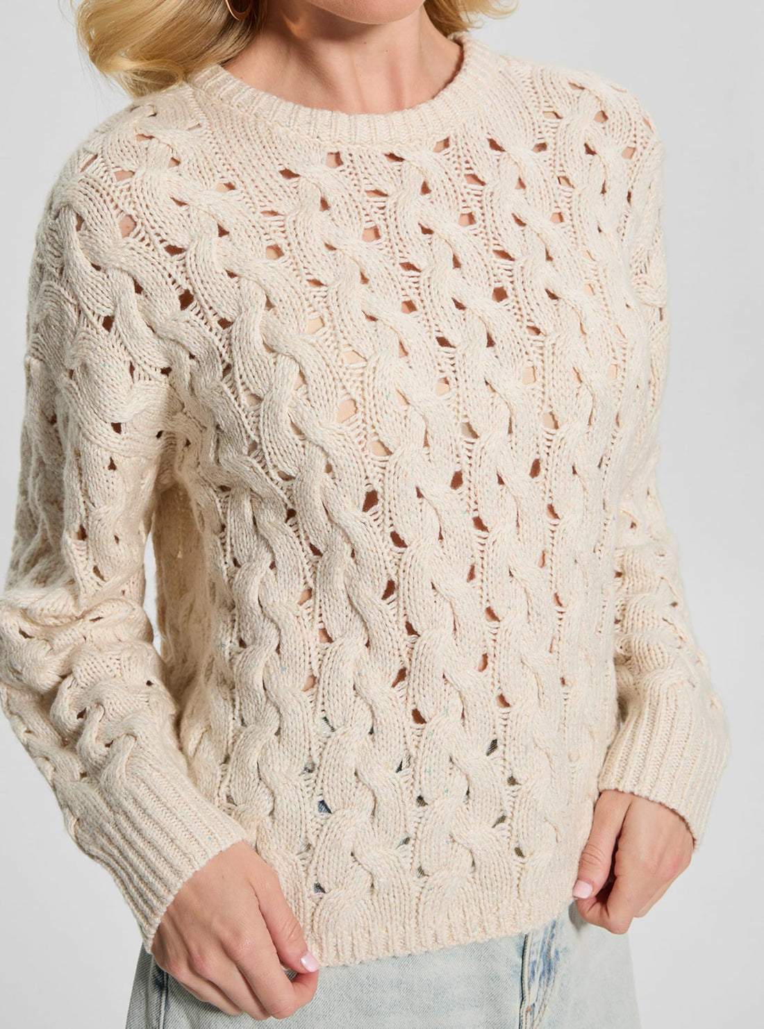 Beige Tawnya Knit Jumper for Women - Soft Chunky Cable Knit Sweater - Cozy Winter Pullover for Casual Outfits & Holiday Gatherings