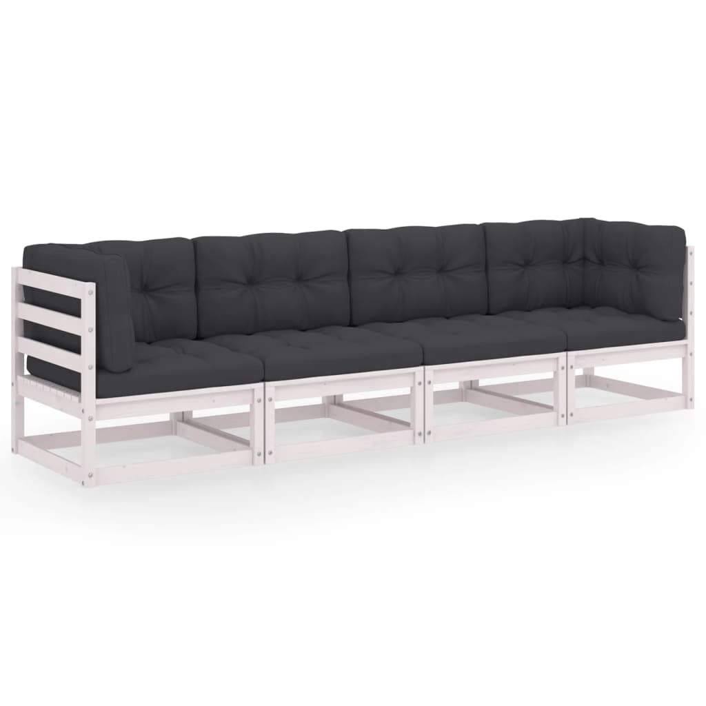 4-Seater Patio Sofa Set with Weather-Resistant Cushions - Solid Pine Wood Outdoor Furniture (White, 53.88g) - Perfect for Backyard, Garden, Poolside & Patio Relaxation