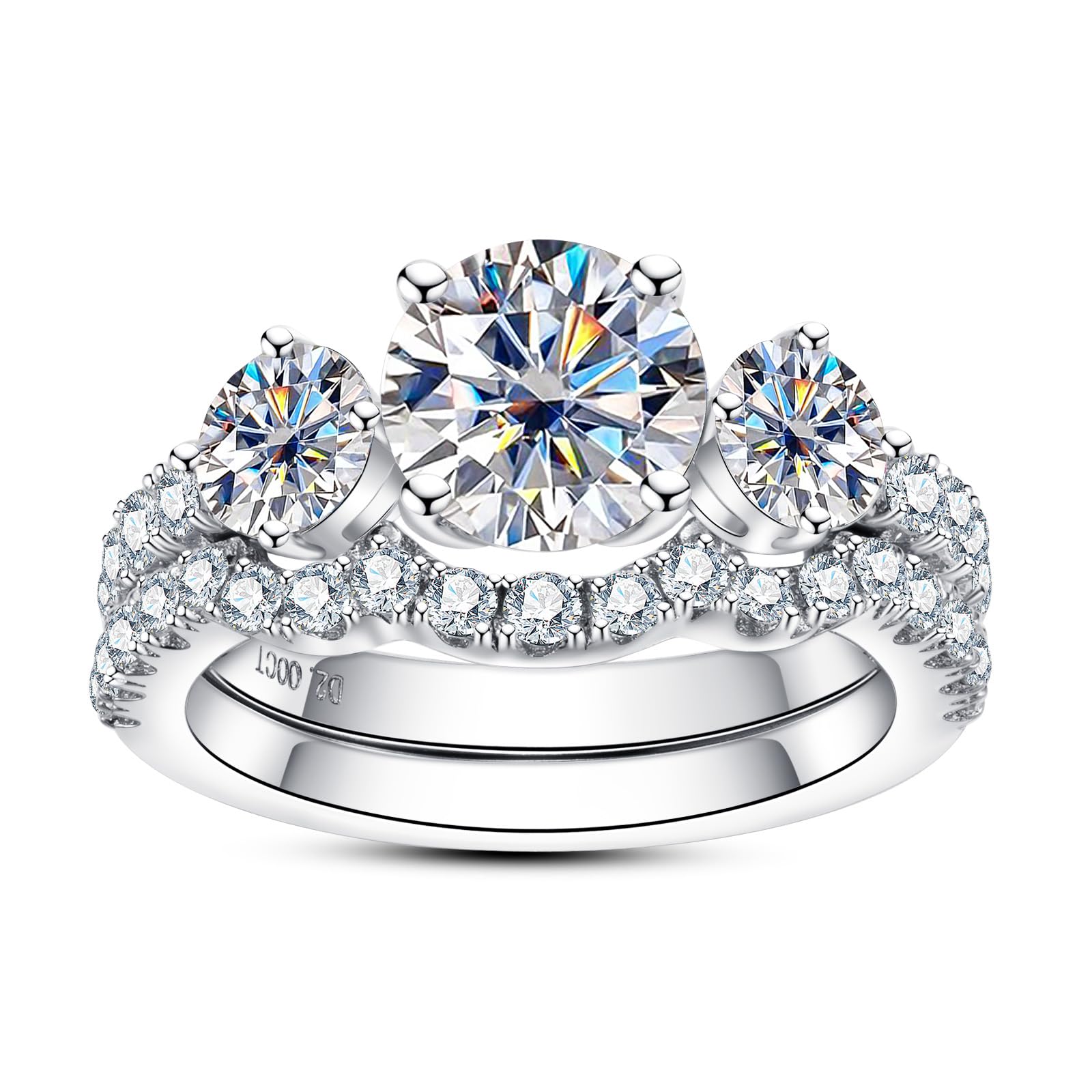 Moissanite Wedding Rings Set 3.7CTTW D Color VVS1 Clarity Round Brilliant Cut 925 Sterling Silver Engagement Band for Women with Certificate - Perfect for Bridal, Anniversary & Proposal Gifts