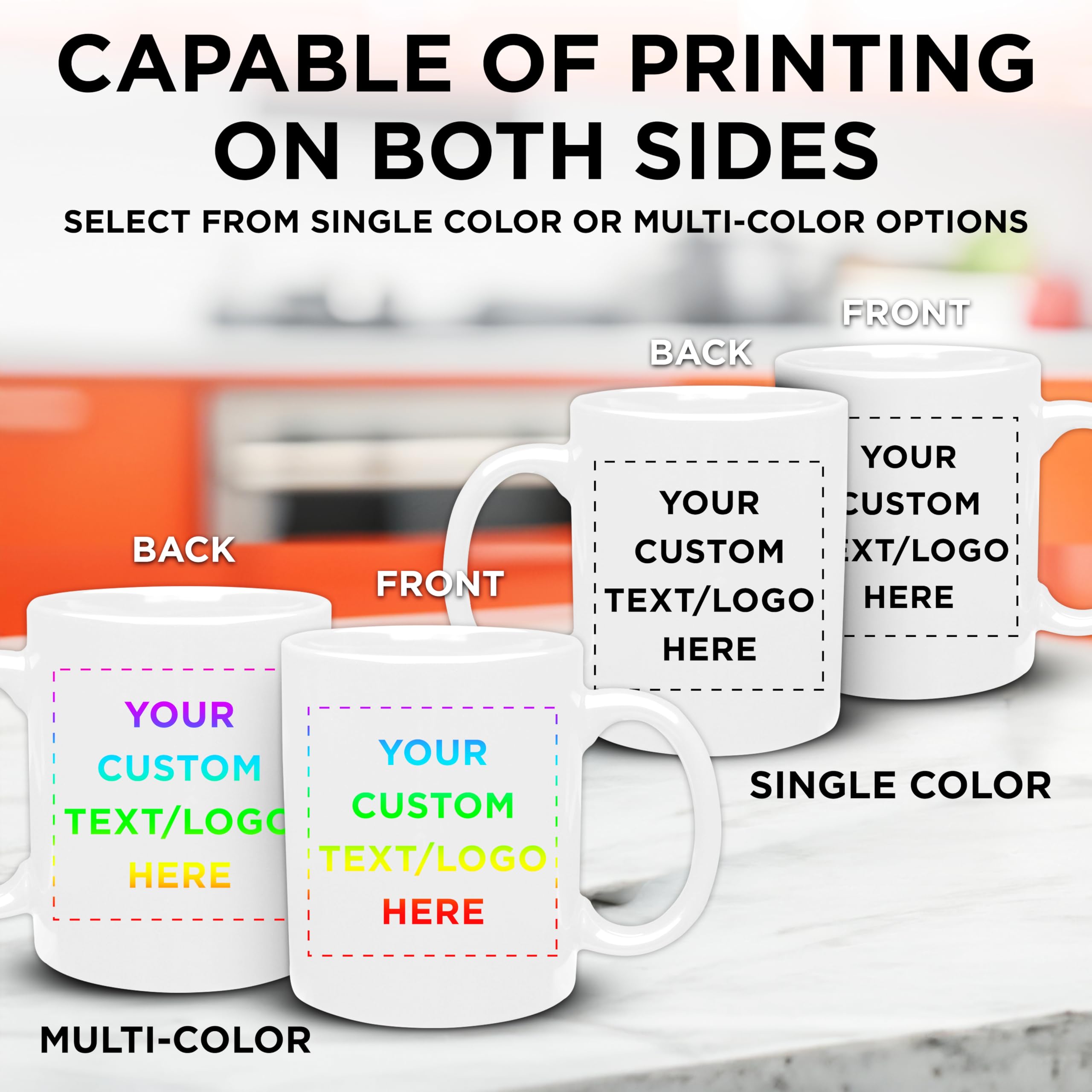 Custom Personalized Ceramic Coffee Mugs 11 oz Bulk Set of 50 - White Coffee Cups for Hot & Iced Drinks, Gaming, Office Use - Perfect for Restaurants, Cafes, Corporate Gifts and Events
