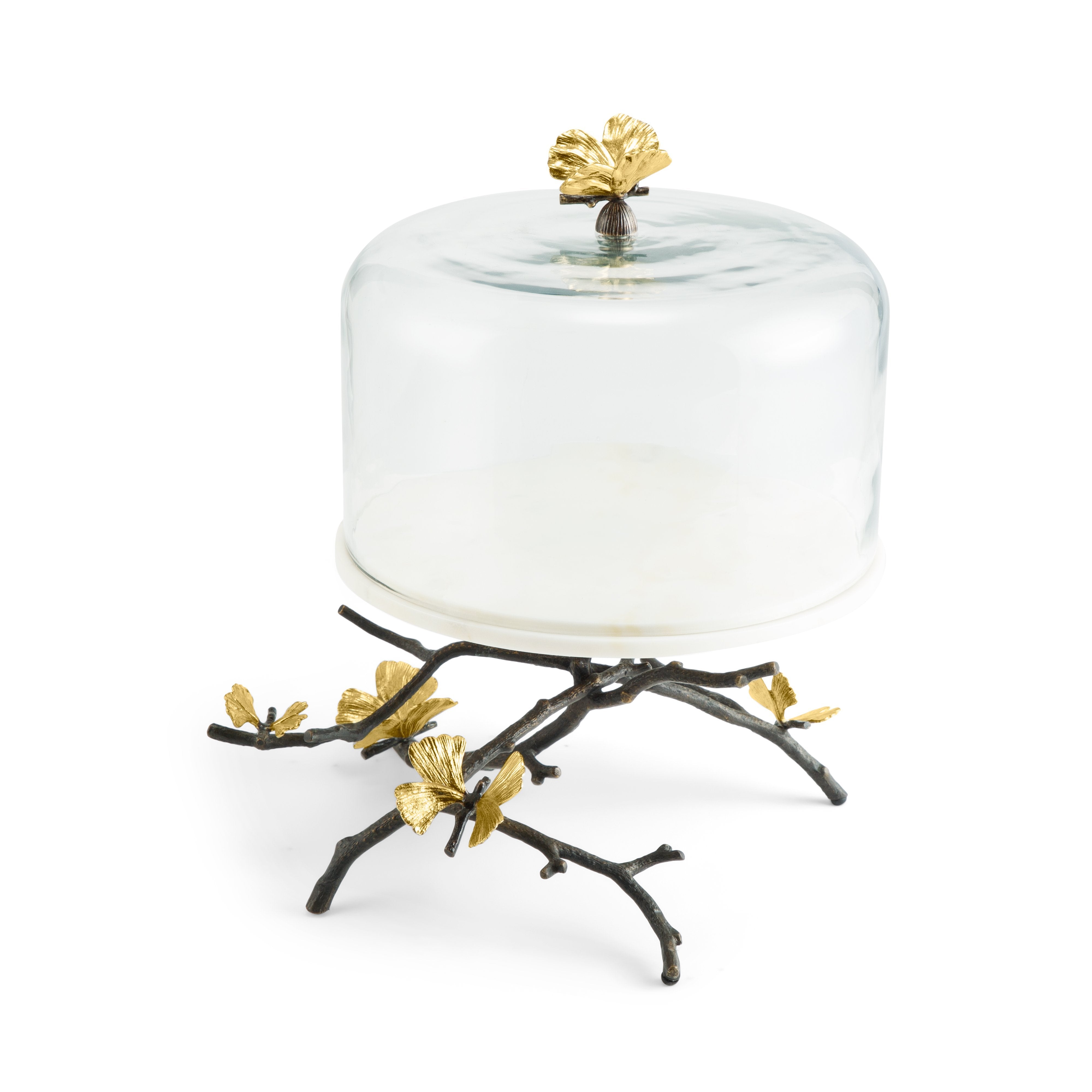 Elegant Butterfly Ginkgo Cake Stand with Glass Dome - Perfect for Wedding, Birthday, and Dessert Display