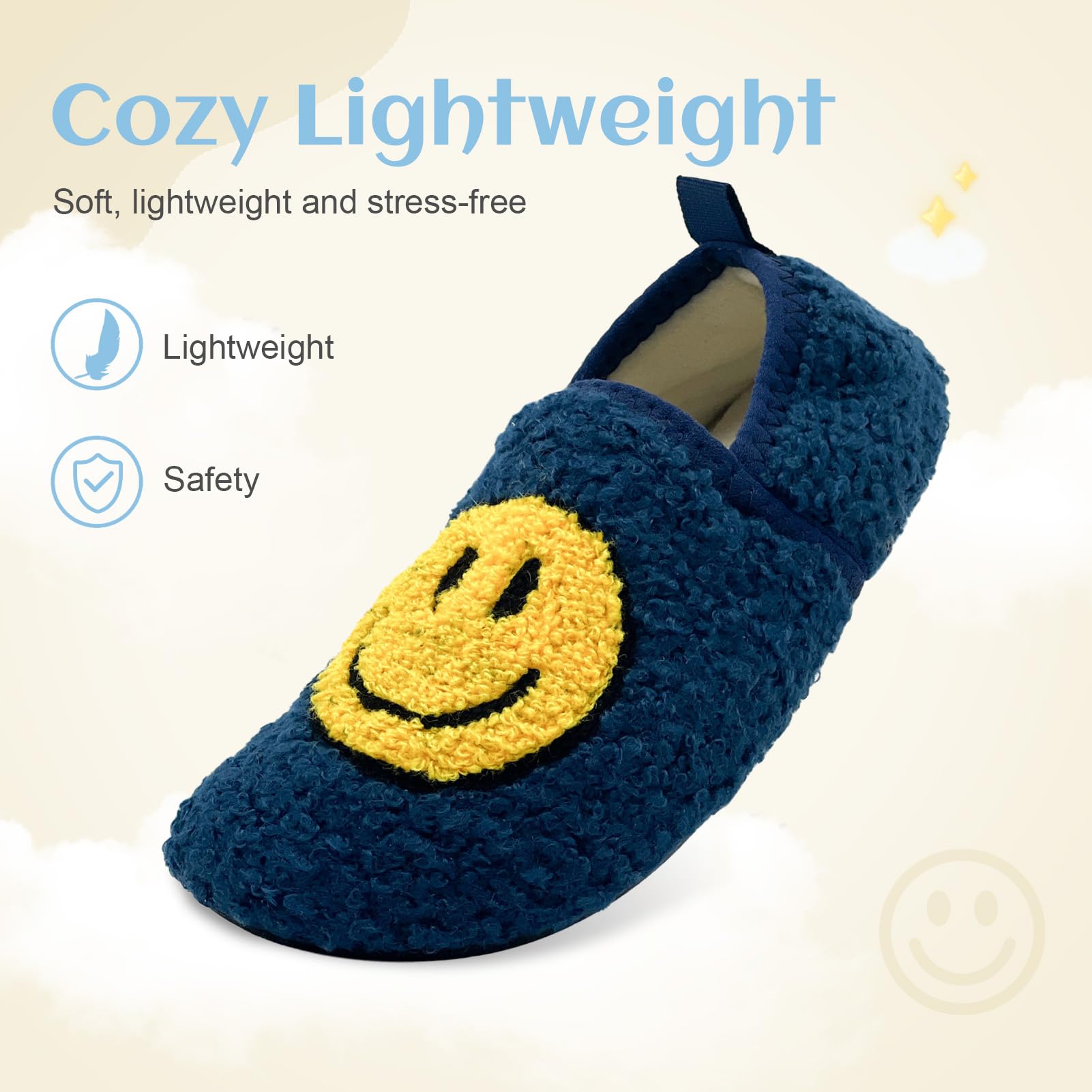 FUUPNN Retro Cute Smile Face Slippers for Toddler Boys & Girls - Soft Plush Fuzzy House Shoes with Non-Slip Memory Foam for Winter Warmth | Cozy Indoor/Outdoor Slippers for Kids' Bedroom, Playroom & Preschool