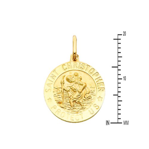 14K Yellow Gold Saint Christopher Medal Pendant with 0.65mm Box Chain Necklace - Religious Jewelry for Men & Women - Perfect for Baptism, First Communion, Confirmation & Everyday Wear