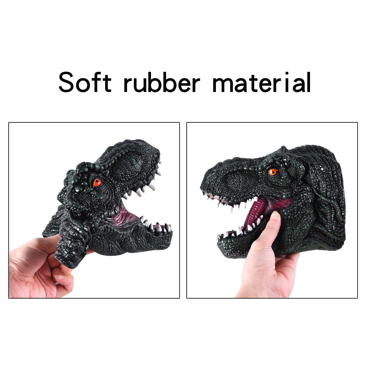 Realistic T-Rex Dinosaur Hand Puppet - Dark Green Tyrannosaurus Rex Head Puppet Toy for Kids & Adults | Halloween Costume, Party Decor, Role Play, Educational Toy & Gift Idea