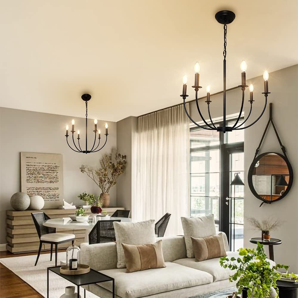 Depuley 6-Light Black Farmhouse Chandelier - Industrial Iron Rustic Ceiling Pendant Light Fixture for Dining Room, Kitchen, or Living Room Decor