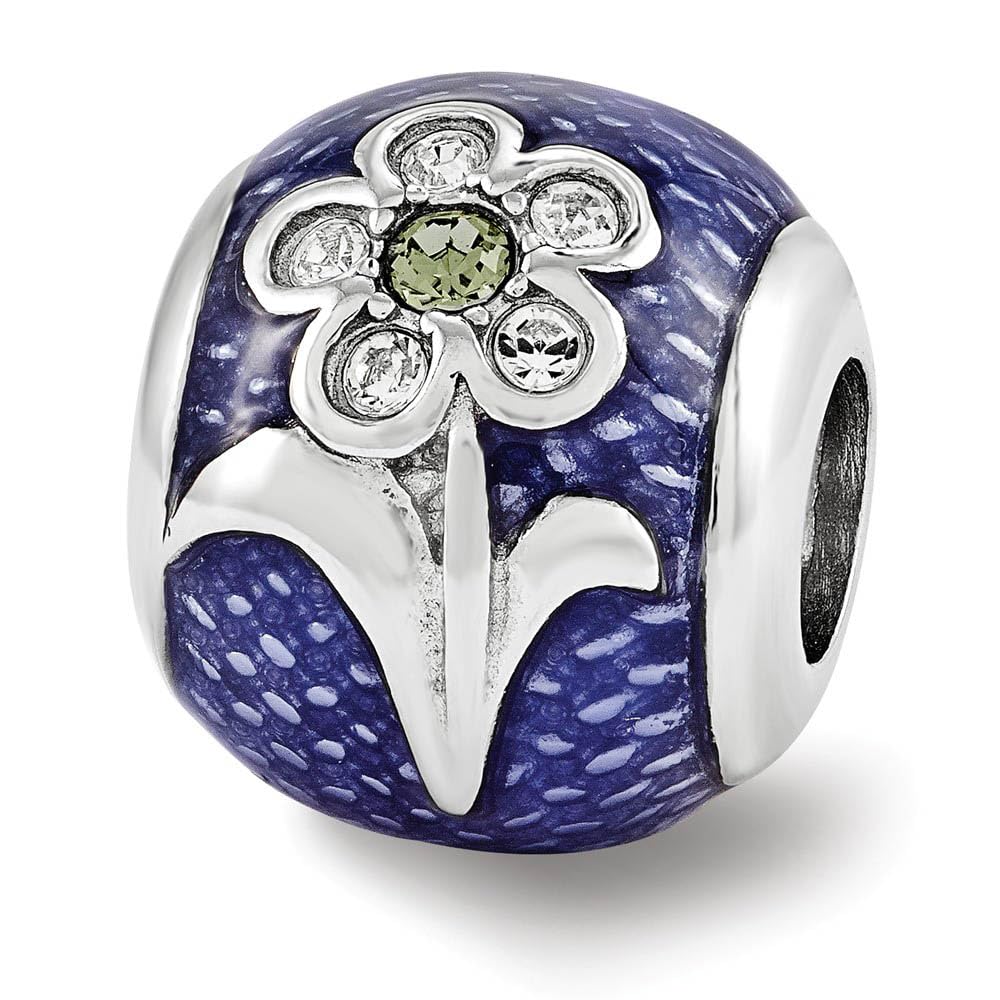 Black Sterling Silver Bow Charm with Blue Enamel & Crystals - Elegant Jewelry for Gifts & Parties