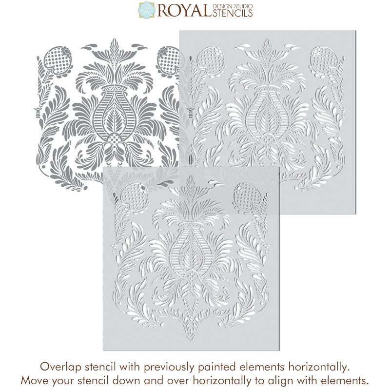 Isle of Palms Damask Wall Stencil - Reusable DIY Painting Template for Home Decor, Accent Walls, and Furniture - Perfect for Bedrooms, Living Rooms, and Craft Projects