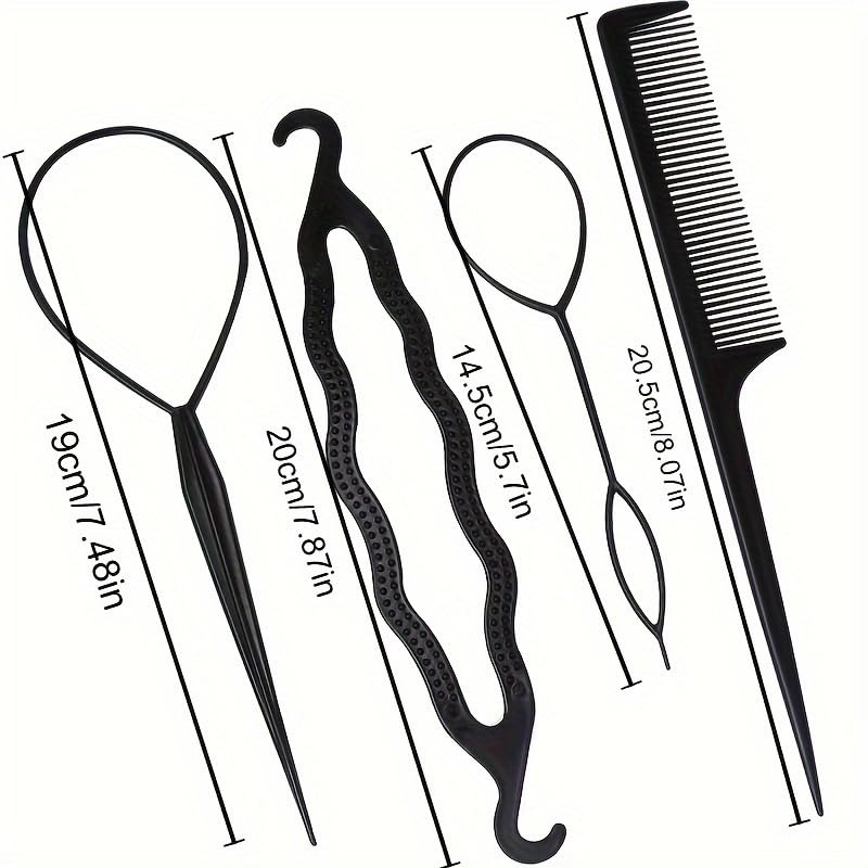 CHANDERKASH 4-Piece Plastic Hair Styling Kit - Hair Comb, Hair Loop, Braid & Ponytail Maker Tools for Women & Girls - Perfect for Salon, Home & Travel Hairstyling