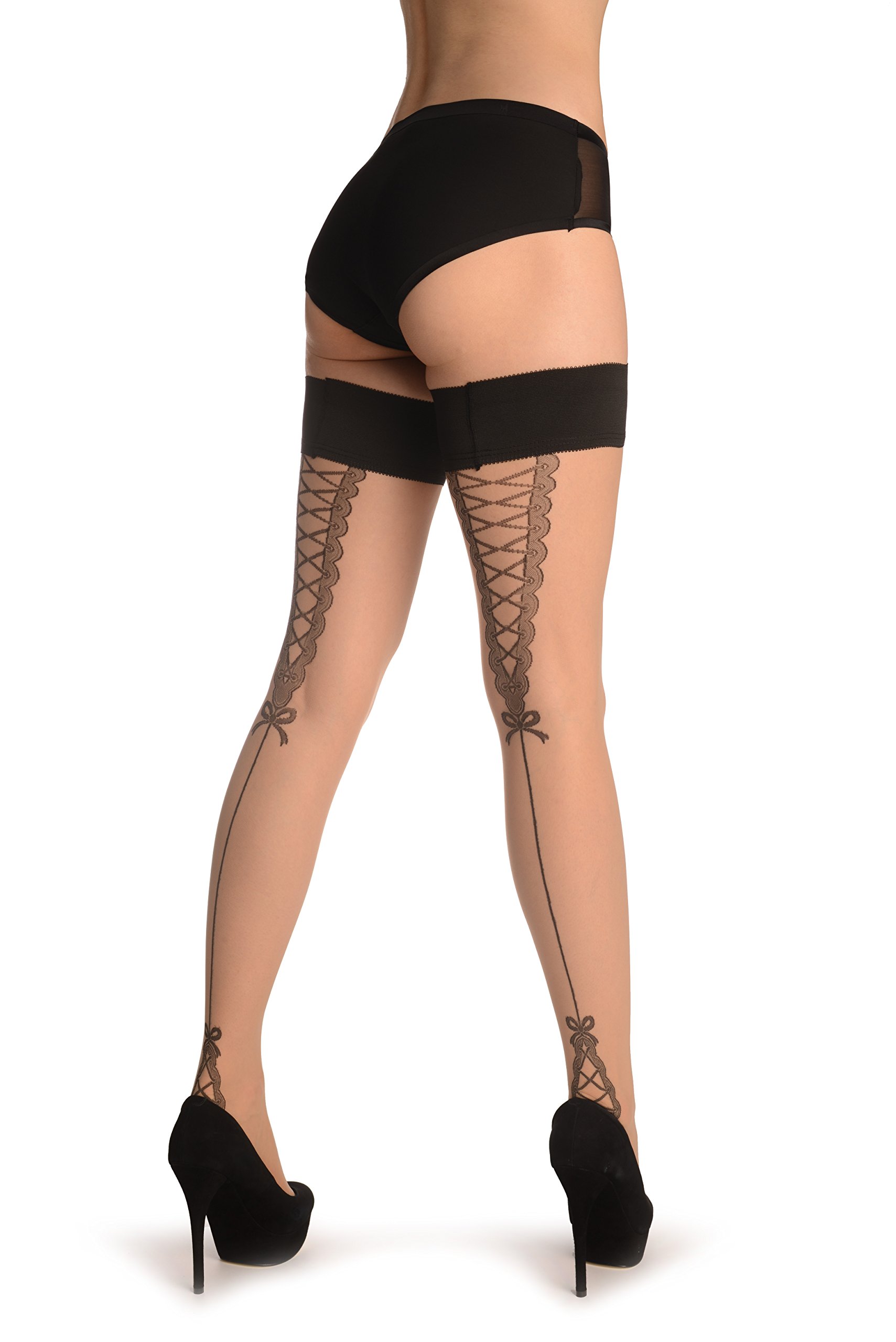 LissKiss Nude Stay-Up Thigh High Stockings with French Corset Back Seam - Sexy Hold Ups for Women | Perfect for Date Night, Bridal Wear & Special Occasions