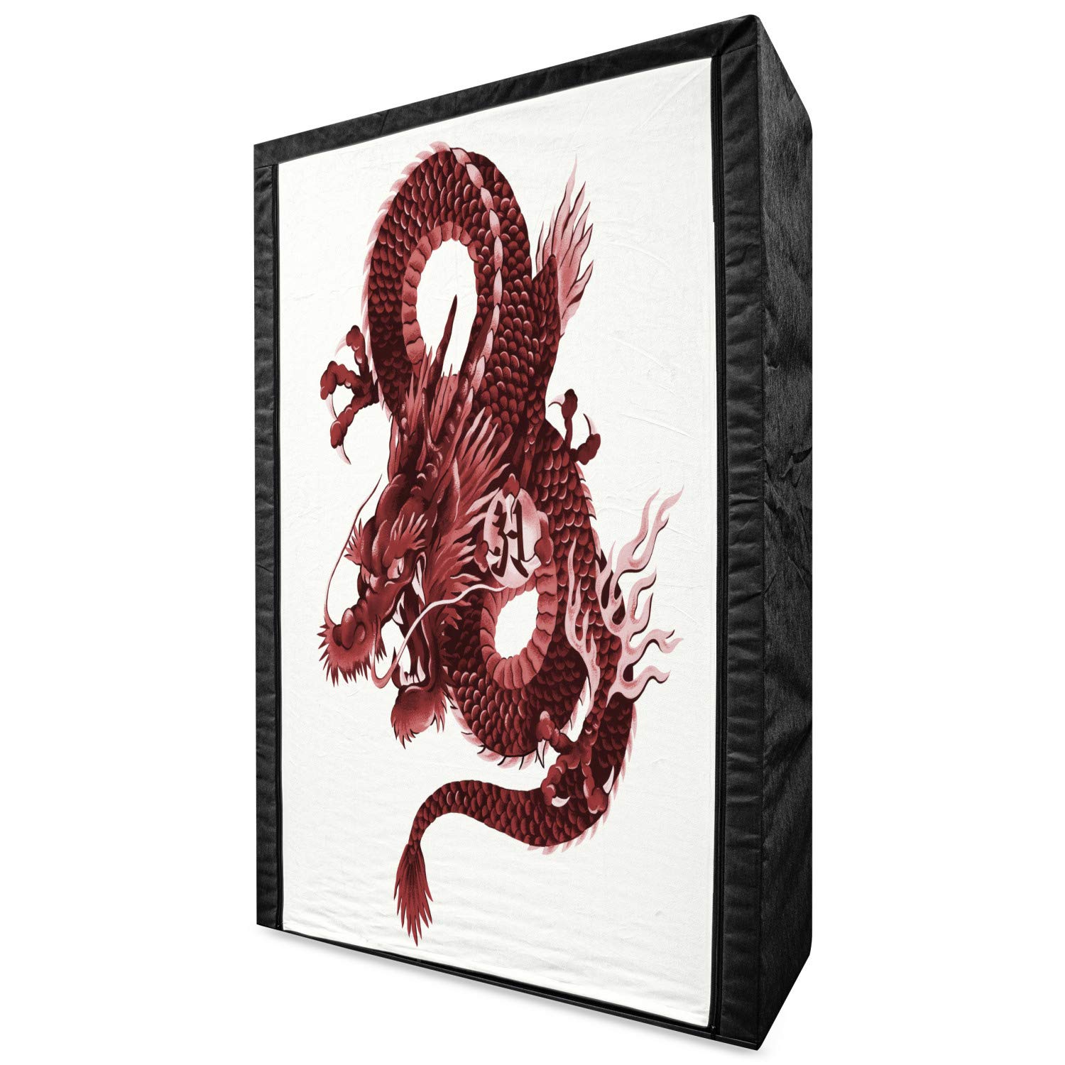 Ambesonne Dragon Portable Fabric Wardrobe - Japanese Dragon Tatsu Folk Theme Clothing Organizer with Shelves, 42.5 Inch Storage Closet in Pale Pink & Burgundy - Perfect for Bedroom, Closet, Dorm Room or Small Space Organization