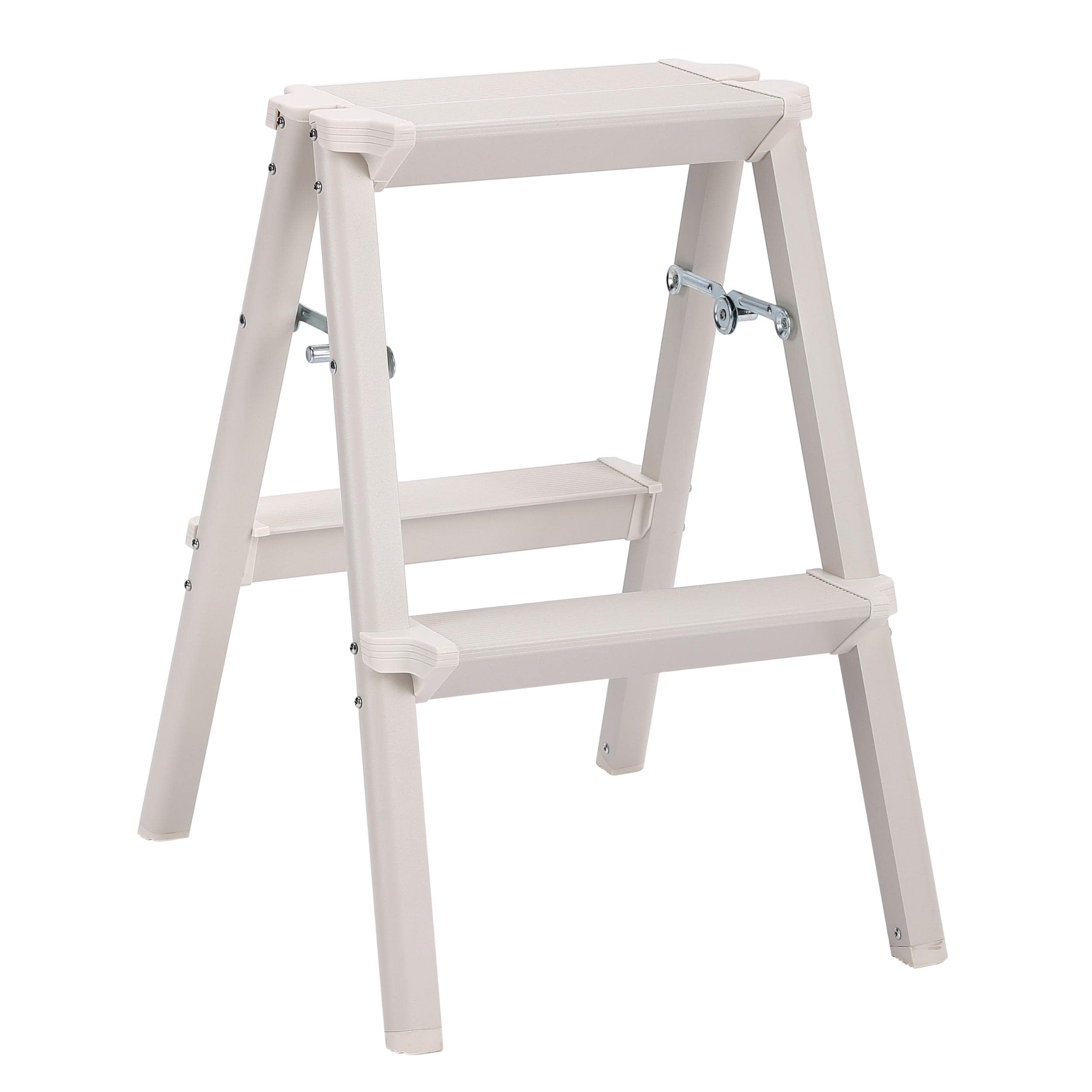 BIRDROCK HOME 2-Step Compact Steel Step Ladder - Lightweight Folding Stool with Anti-Slip Steps - Perfect for Kitchen, Pantry, Closet & Home Office - Indoor Use - Silver (2-Step) - Ideal for Reaching High Shelves, Changing Light Bulbs & Home Organization