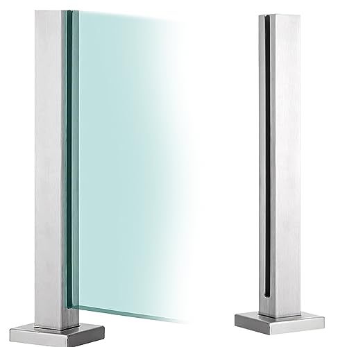 Stainless Steel Square Glass Railing Post - Modern Silver Balustrade System for Stairs, Deck, Patio & Balcony | Durable Outdoor/Indoor Glass Fence Post for Home & Commercial Use
