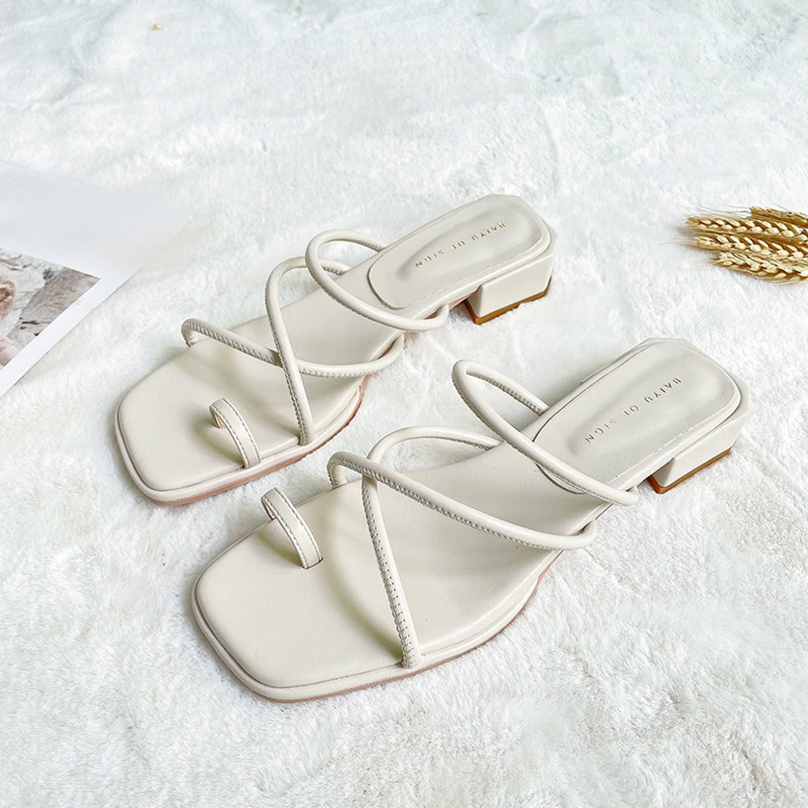 Women's Square Toe Heeled Sandals - Cross Strap Flip Flops Mules with Slip On Backless Design | Block Low Heel Slides Slippers for Beach, Party & Summer Outfits