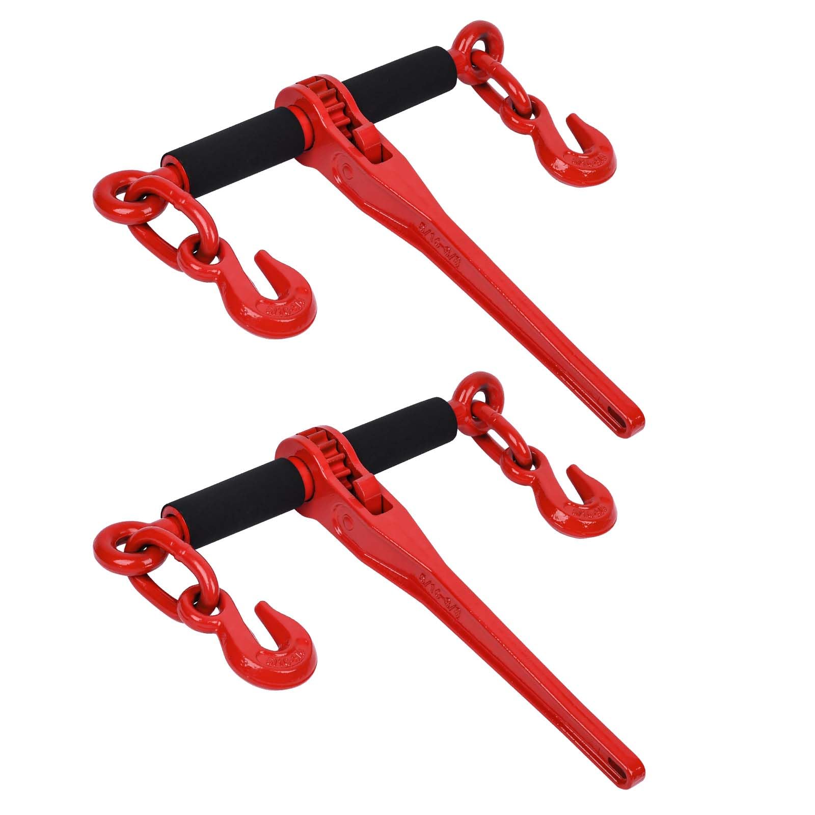 Heavy Duty G80 Chain Binder 5/16'' - 3/8'' with G80 Grab Hooks (2 Pack) - 5,400 lbs WLL Ratchet Load Binder for Hauling, Towing, Tie Down - Industrial & Agricultural Traction Use - Perfect for Securing Cargo on Trailers, Trucks, and Heavy Equipment