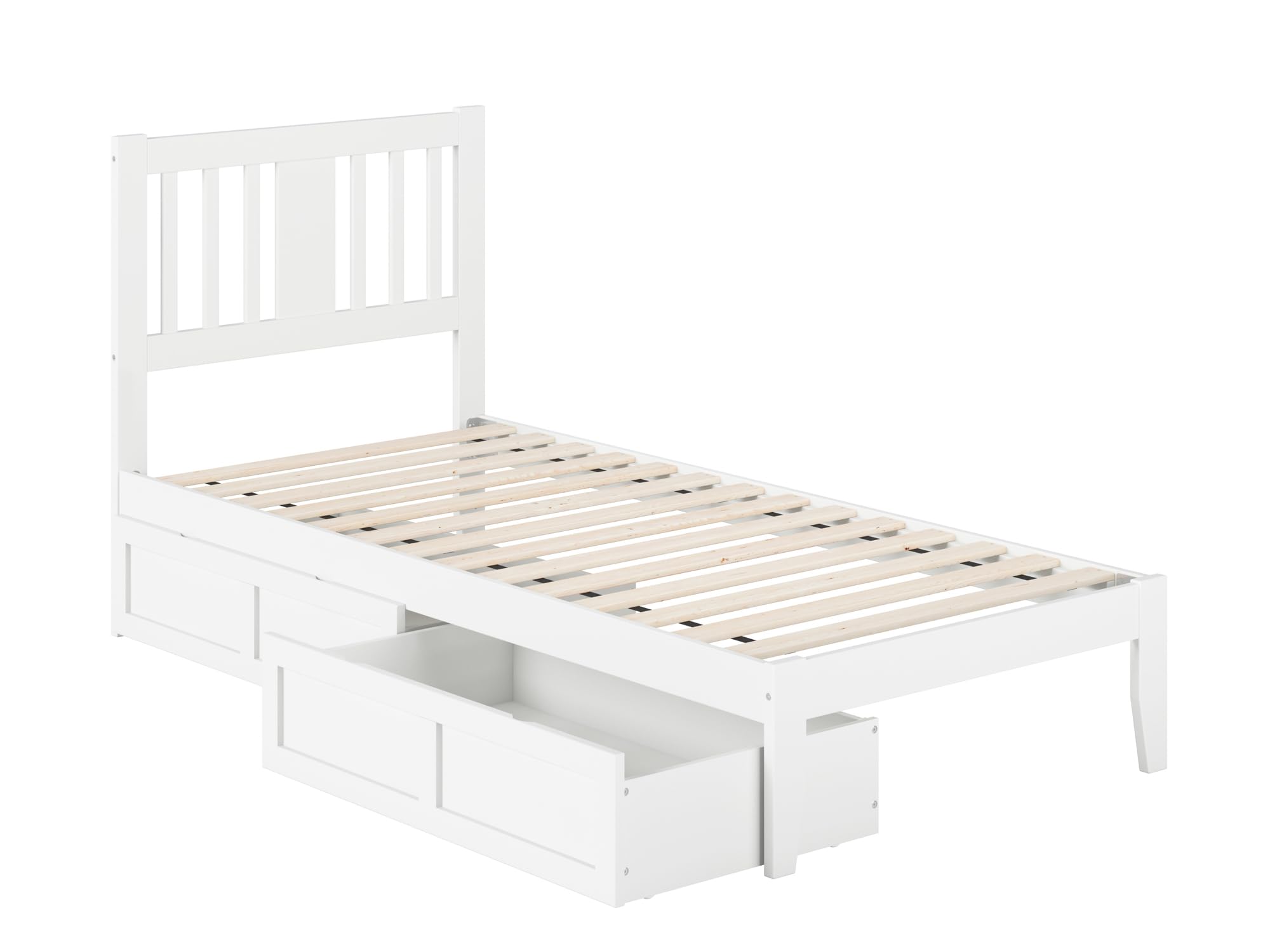 AFI Tahoe Twin XL Size Platform Bed with Storage Drawers & USB Charging Station - White Wooden Bed Frame for Small Spaces, Dorm Rooms & Guest Bedrooms - Space Saving Design with Underbed Storage