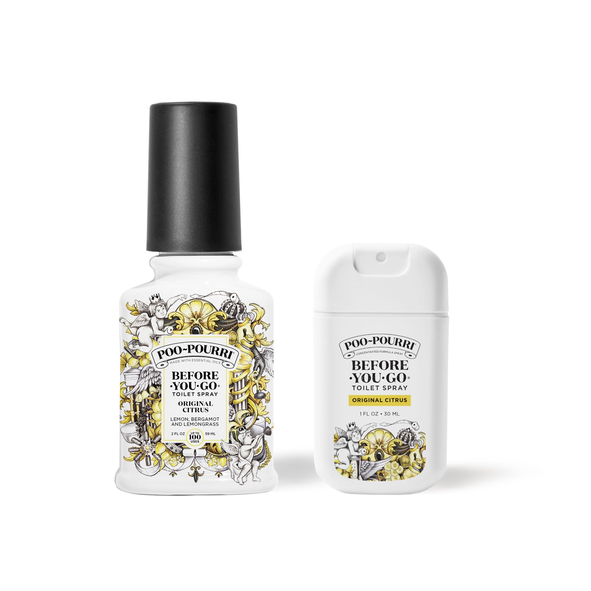 Poo-Pourri Before-You-Go Toilet Spray Bundle - Original Citrus Scent (2oz + 1oz Travel Size) with Lemon, Bergamot & Lemongrass | Bathroom Odor Eliminator for Home & Travel Use