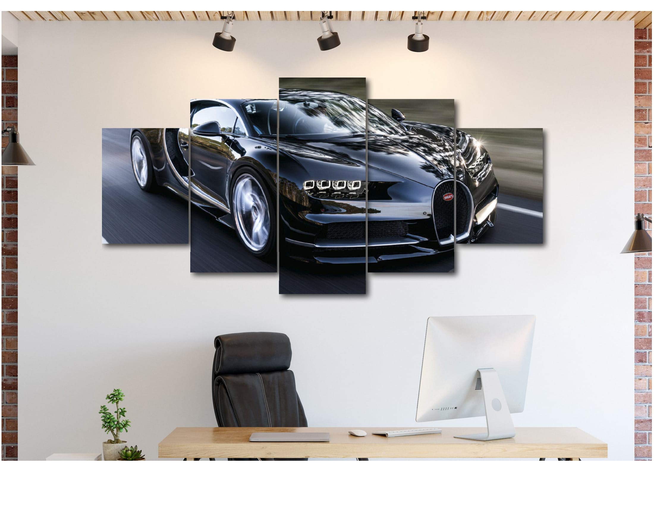 5 Piece Luxury Canvas Wall Art - Sports Cars Supercar Exotic Modern Decor (Bugatti Chiron) - Perfect for Man Cave, Office, Bedroom & Living Room Decor