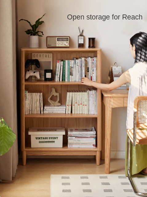 Oak Solid Wood Modern Open Grid Bookcase - Stylish Storage for Books & Décor - Perfect for Living Room, Office & Library Organization