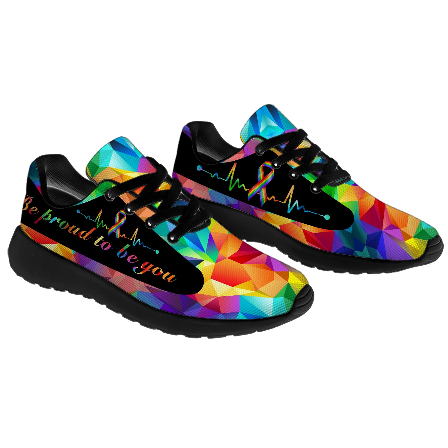 **Men's & Women's Pride Running Shoes - LGBT Rainbow Flag Sneakers for Walking, Tennis & Casual Wear - Size 13 Men/15.5 Women - Black - Perfect for Pride Parades, Gym Workouts & LGBTQ+ Support Gifts**
