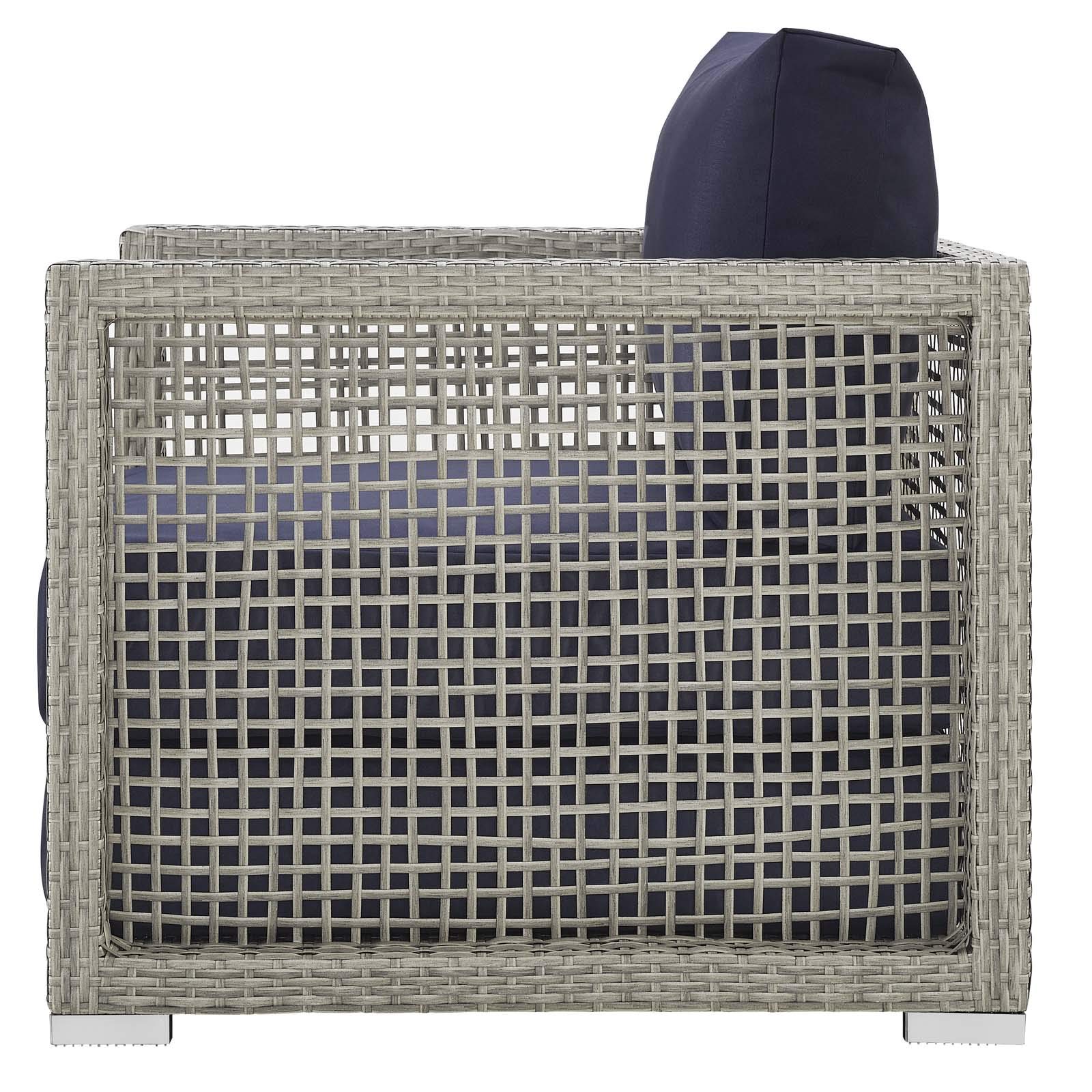 Modern Outdoor Patio Lounge Chair - Rattan Wicker Armchair for Balcony & Garden - Comfortable Gray Furniture for Relaxing, Sunbathing & Backyard Decor