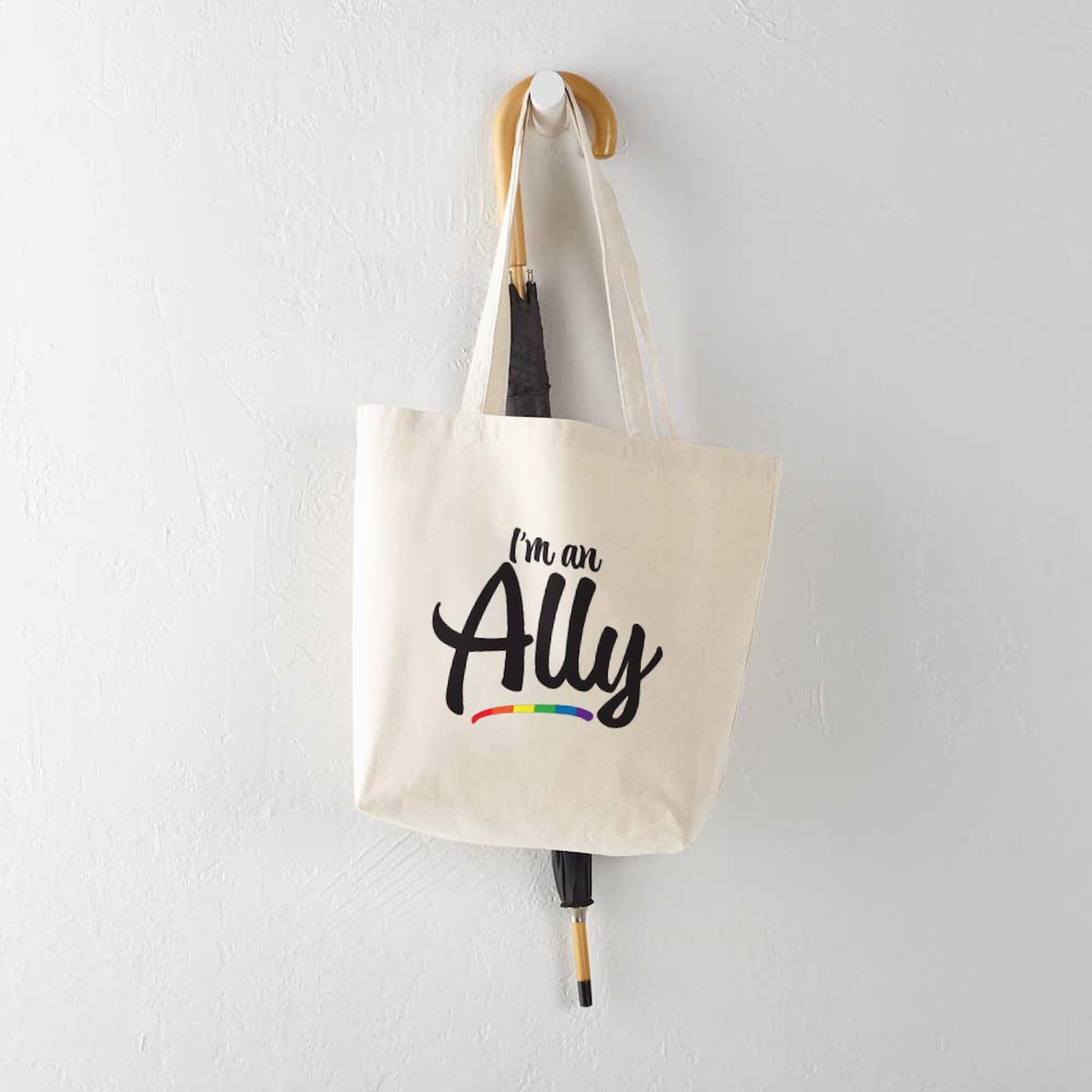 I'm An Ally Gay Pride Tote Bag - Natural Canvas Reusable Shopping Bag for LGBTQ+ Support | Perfect for Pride Parades, Groceries & Everyday Use