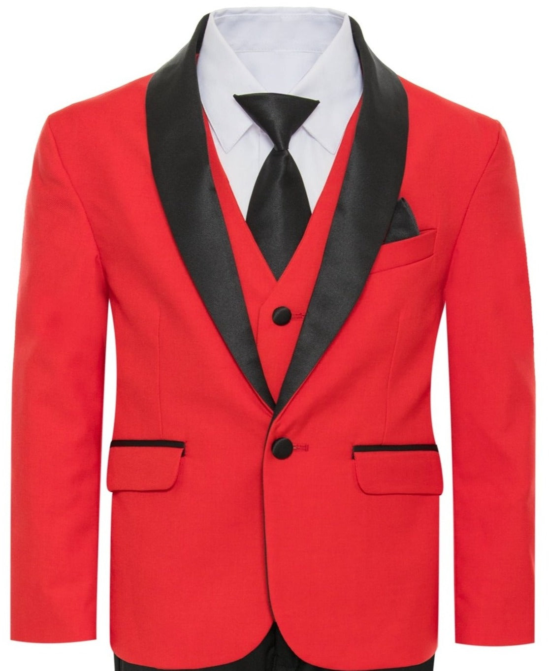 Boys Red & Black Shawl Tuxedo Suit - Formal Wear for Weddings, Parties & Special Occasions | Premium Kids Dress Suit