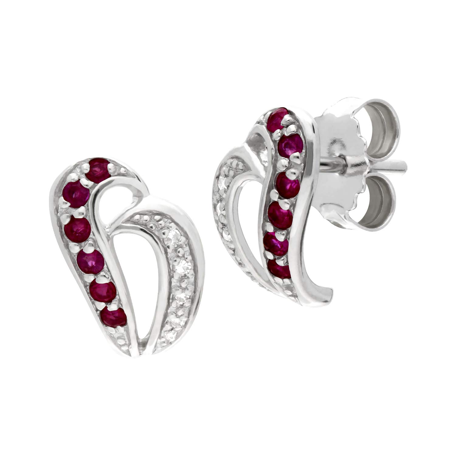 10K White Gold Emerald and Ruby Earrings with Diamond Accents - Elegant Harp Design for Women, May Birthstone Jewelry - Perfect for Weddings, Anniversaries & Special Occasions