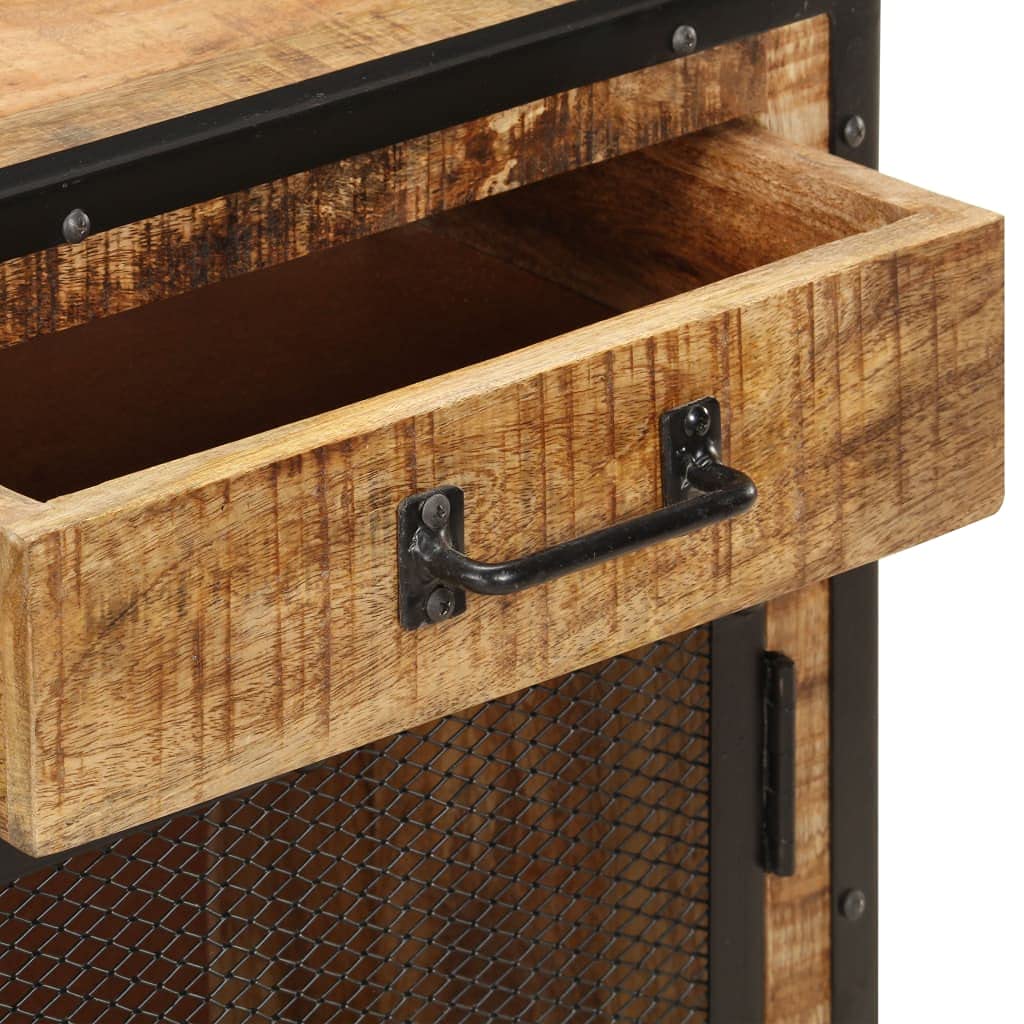 Industrial Wooden Storage Cabinet - Solid Mango Wood Sideboard Buffet for Kitchen, Dining & Living Room - 31.5x12.2x28 Inches - Perfect for Home Organization & Rustic Decor